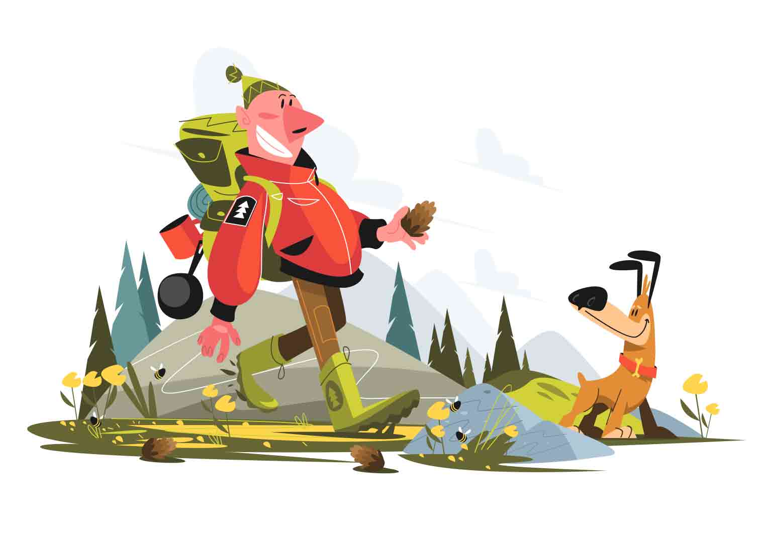 Illustrated story of two best friends go travel in wild. Vector illustrations.