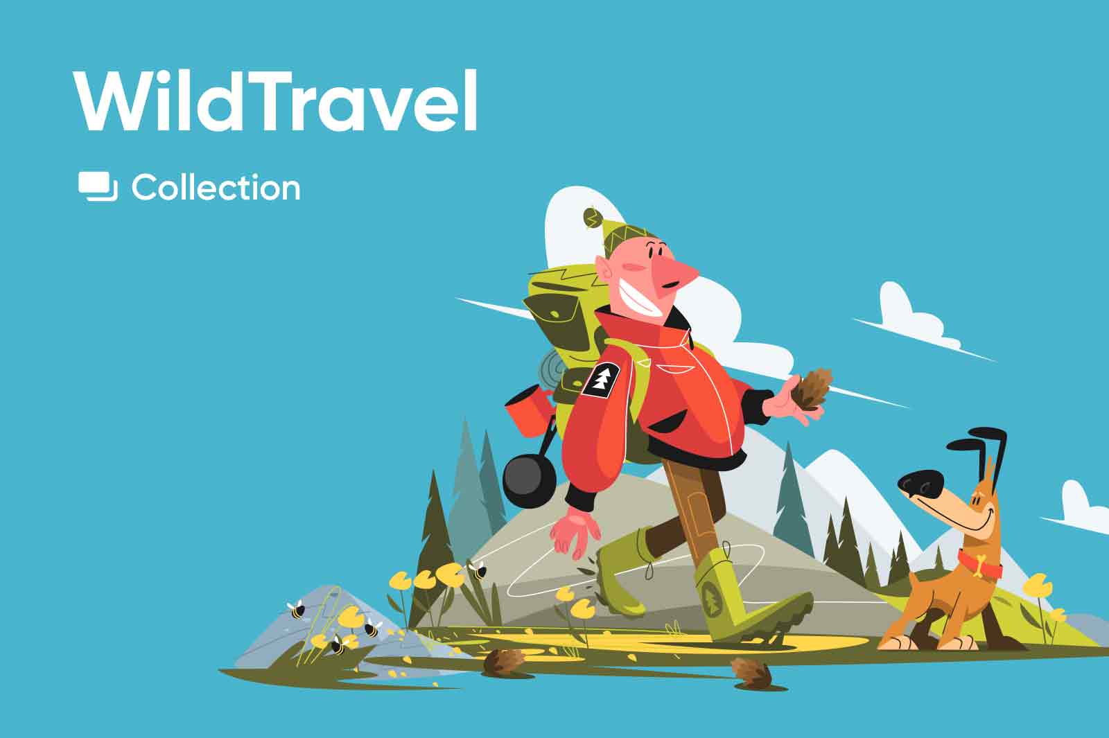 Illustrated story of two best friends go travel in wild. Vector illustrations.