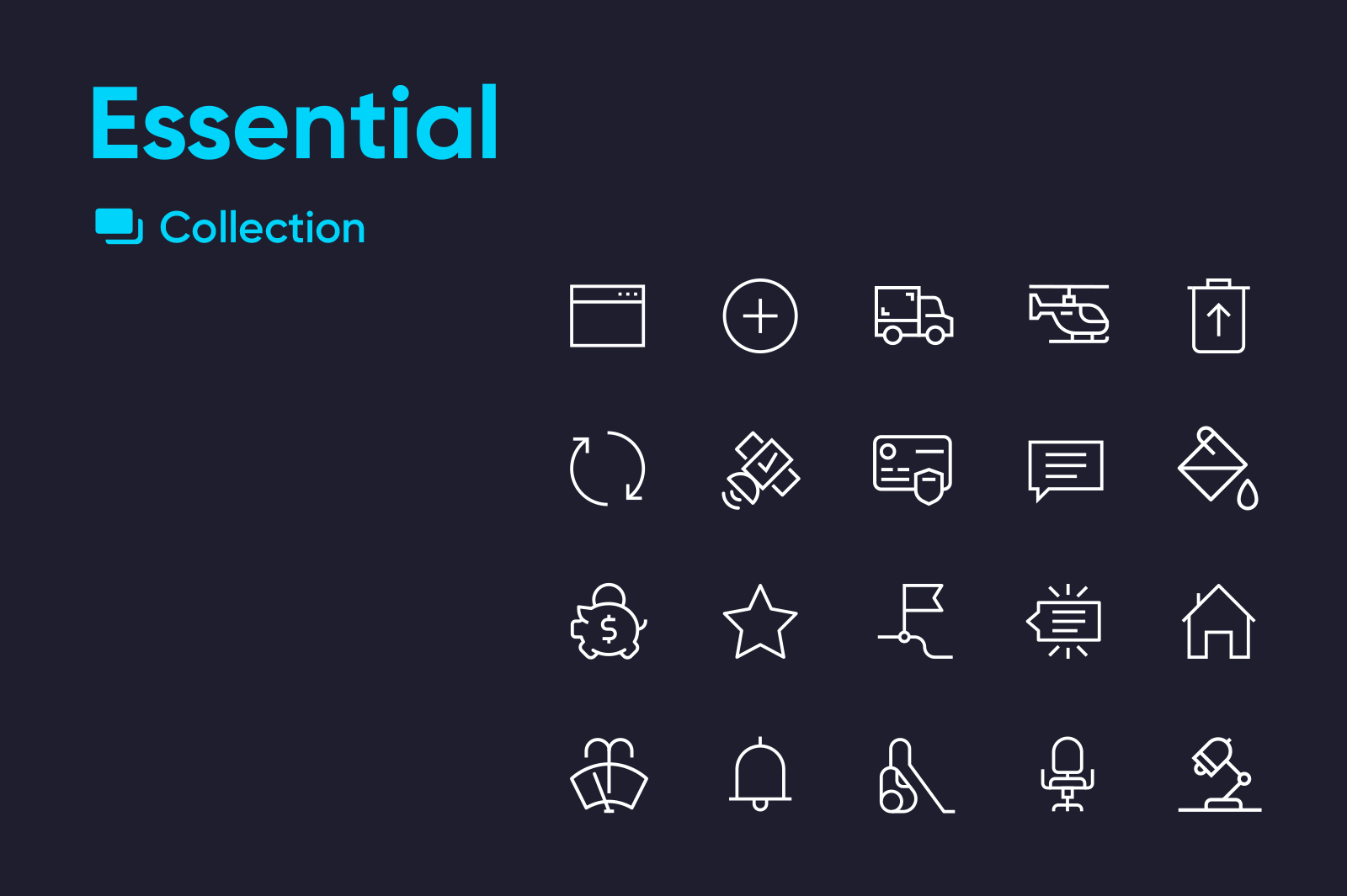 Vector icons suitable for any project. SVG, PNG, EPS source files. Linear style.
