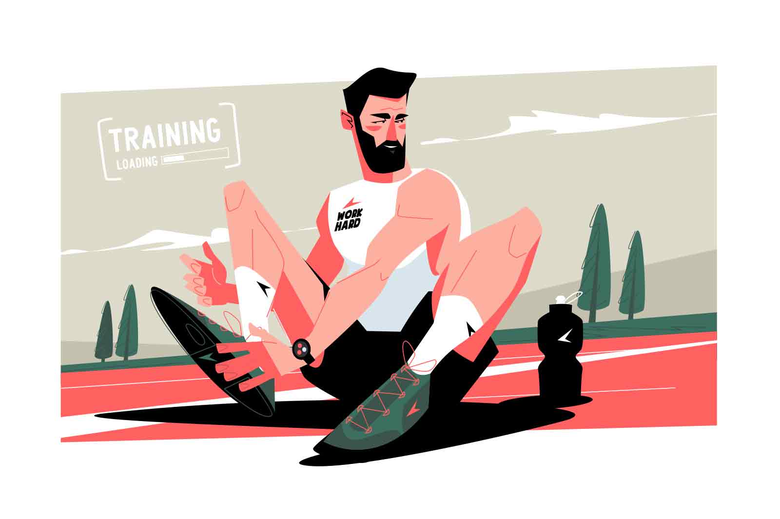 Guy preparing for sport training, workout time vector illustration. Morning running on fresh air flat style concept. Sport lifestyle idea