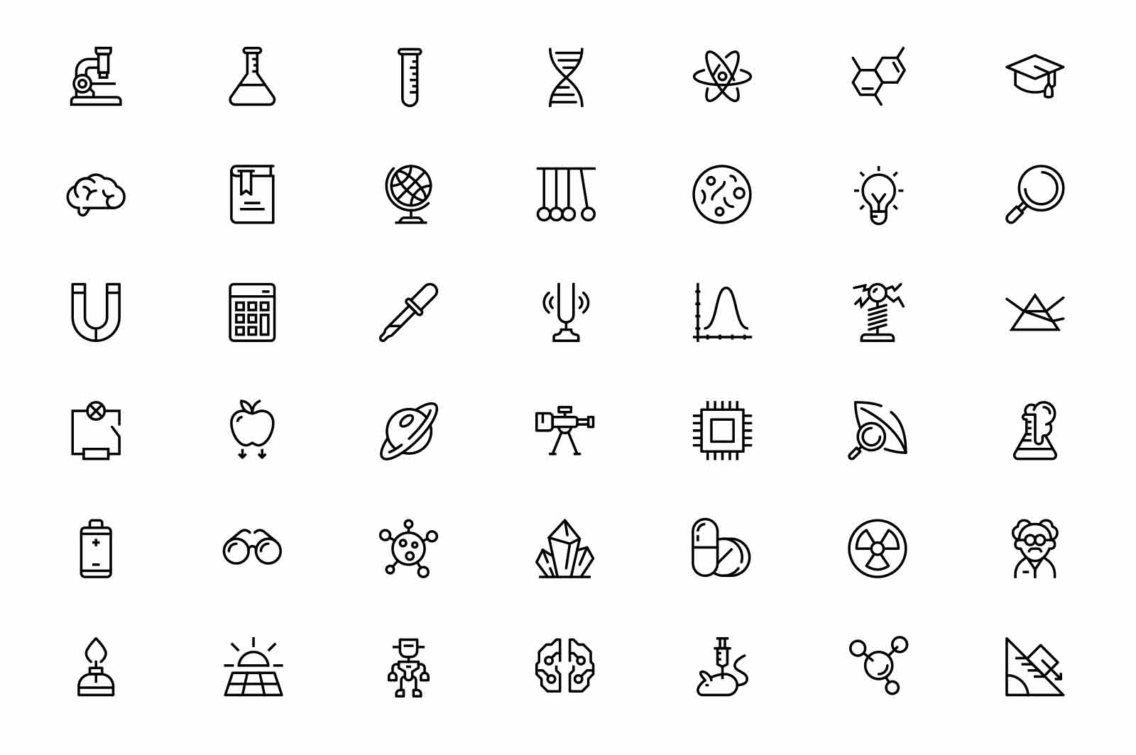 Scientific laboratory and tests icons set vector illustration. Experiment with modern equipment line icon. Science, discovery, knowledge concept