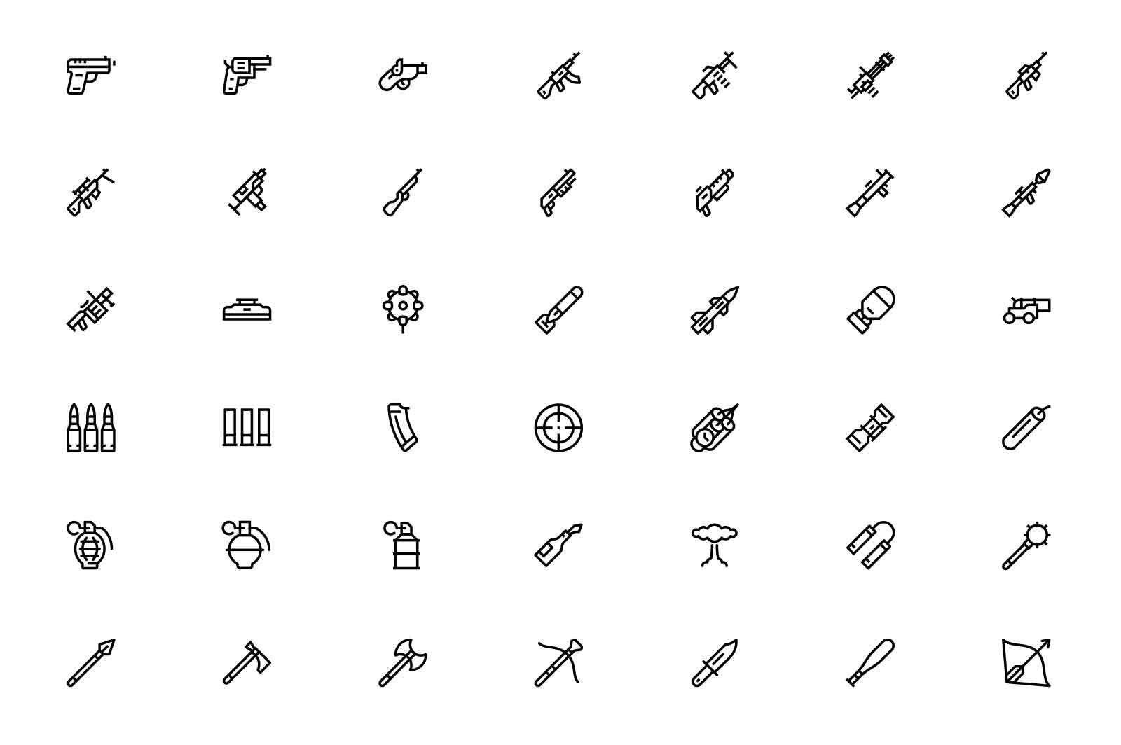Various weapons for attack, machine guns and pistols icons set vector illustration.