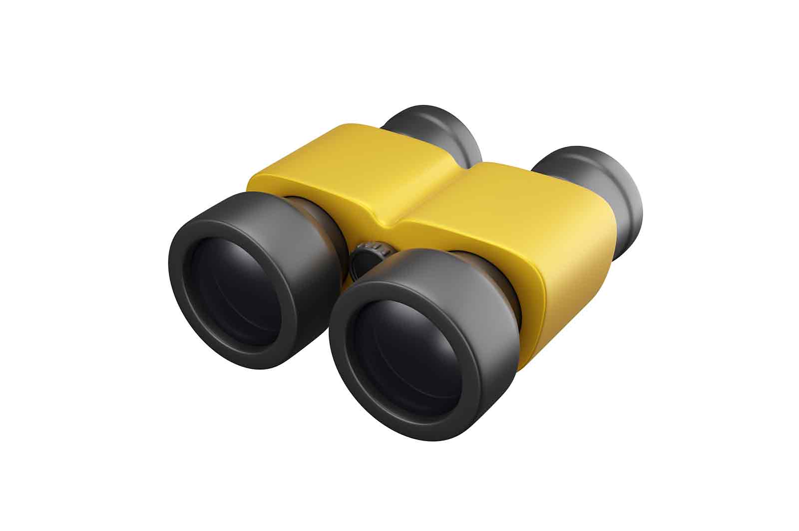 Binoculars icon, optical instrument, lenses and zoom, hunting sport equipment 3d rendered illustration.