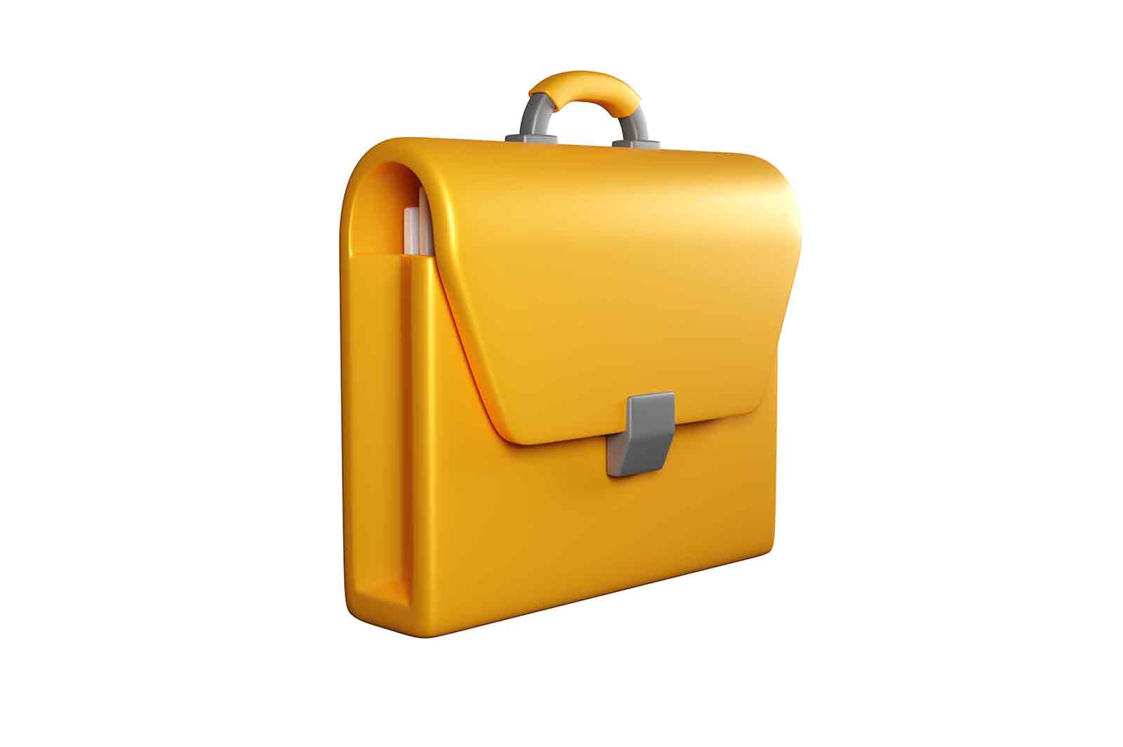 Business briefcase icon for carrying books and papers 3D rendered illustration. Schoolbag or brief-bag.
