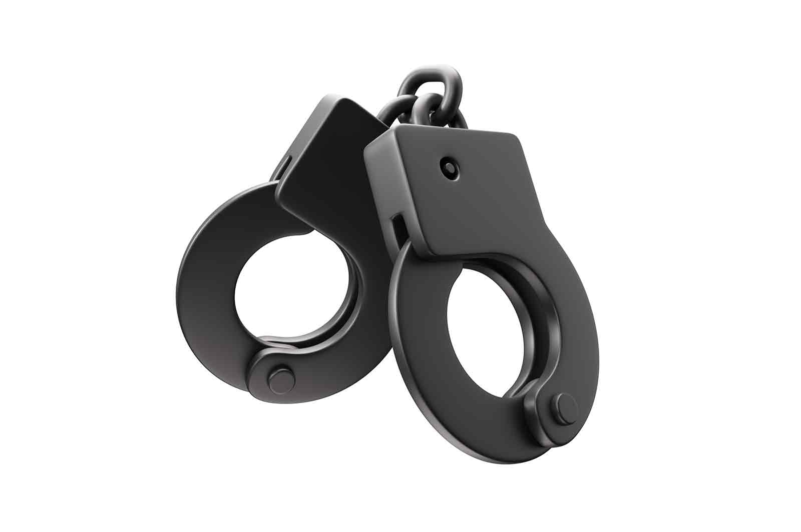 Police handcuffs icon, cybercrime and cyber security 3d rendered illustration. Pair of lockable linked metal rings