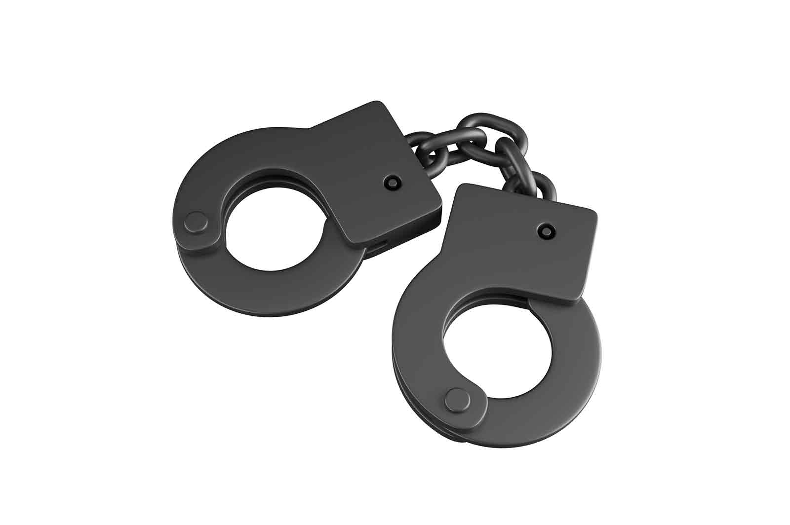 Police handcuffs icon, pair of lockable linked metal rings for securing a prisoners wrists 3d rendered illustration.