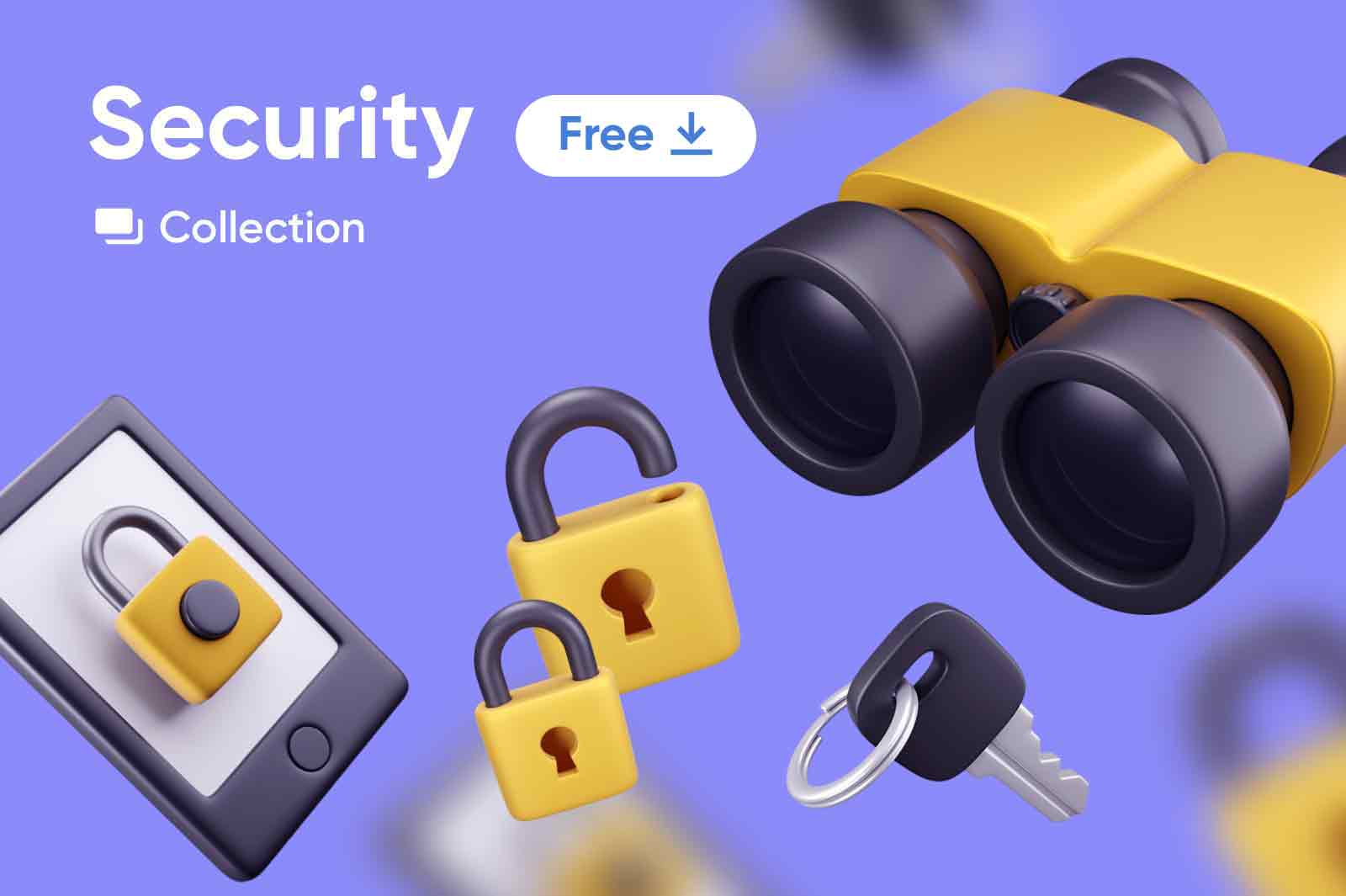 Conceptual and informative 3D icons on digital security theme.