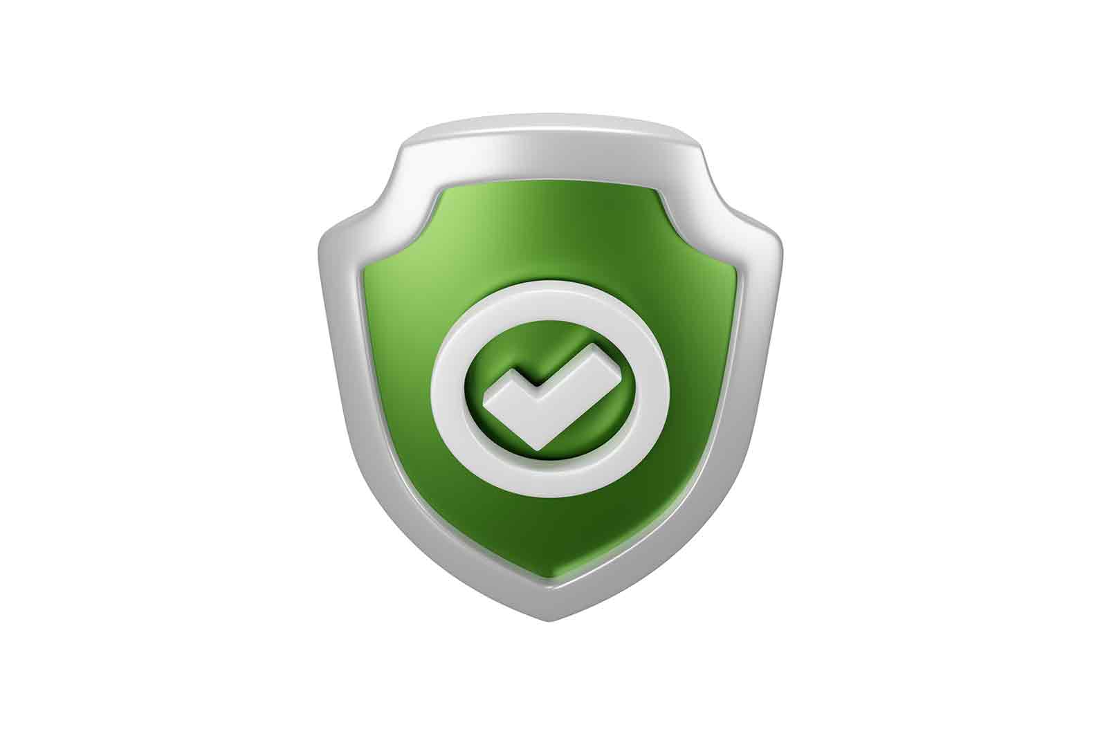 Green shield protection with check icon, security and safety 3d rendered illustration. Secure and protection 3d isometry.