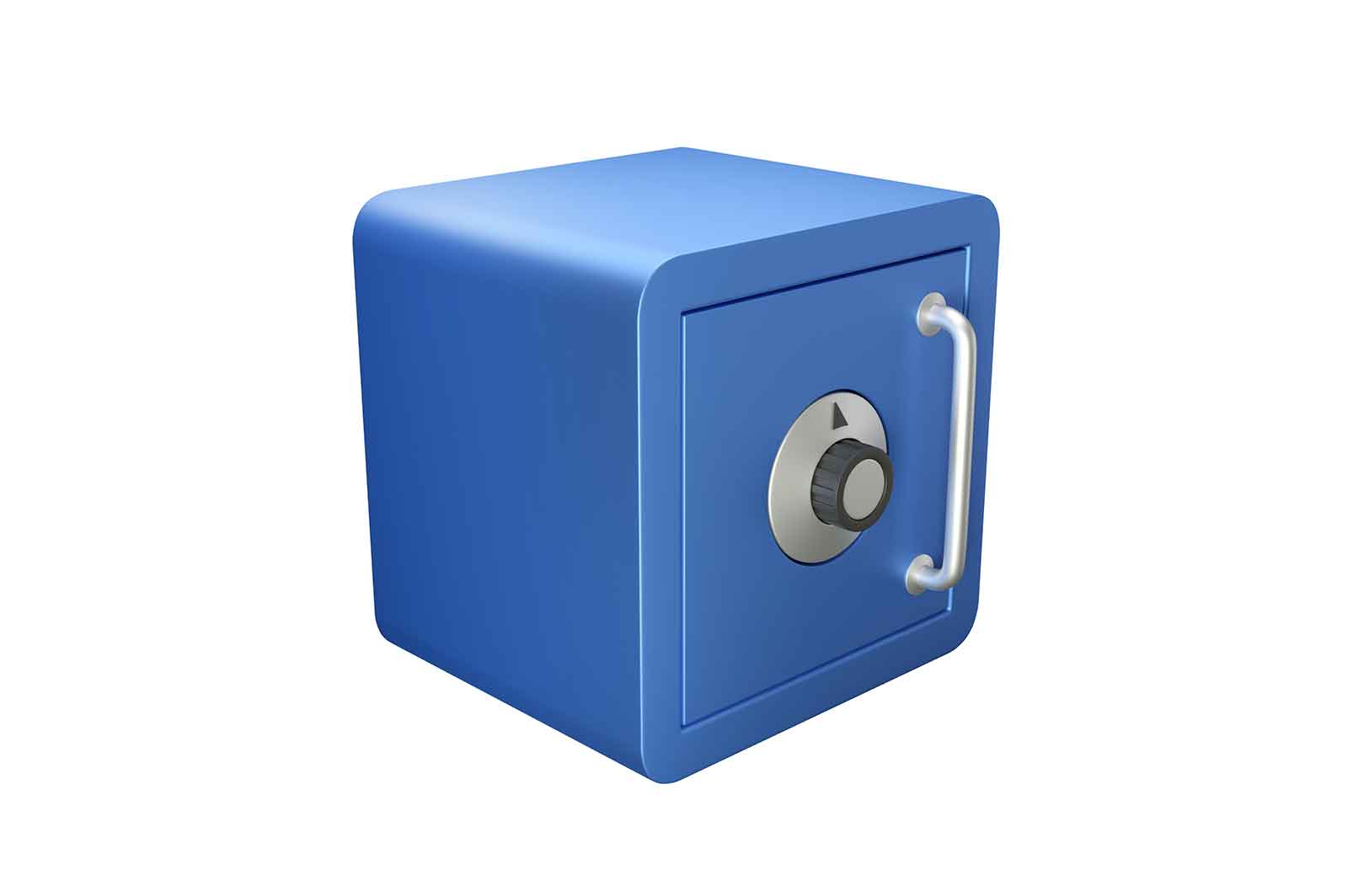 Safe for money icon, blue closed strongbox 3D rendered illustration. Strong fireproof box with complex lock, used for storage of valuables.ё