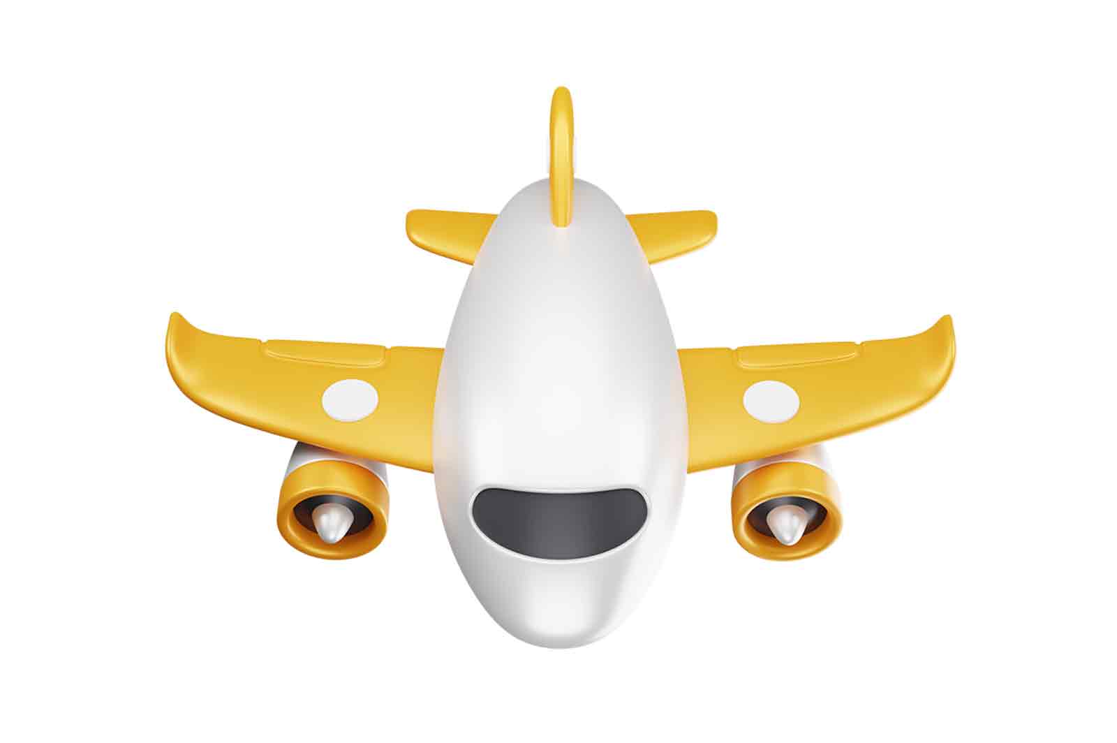 White and yellow airplane 3d rendered icon illustration. Plane or passenger aeroplane. Civil aviation transport concept