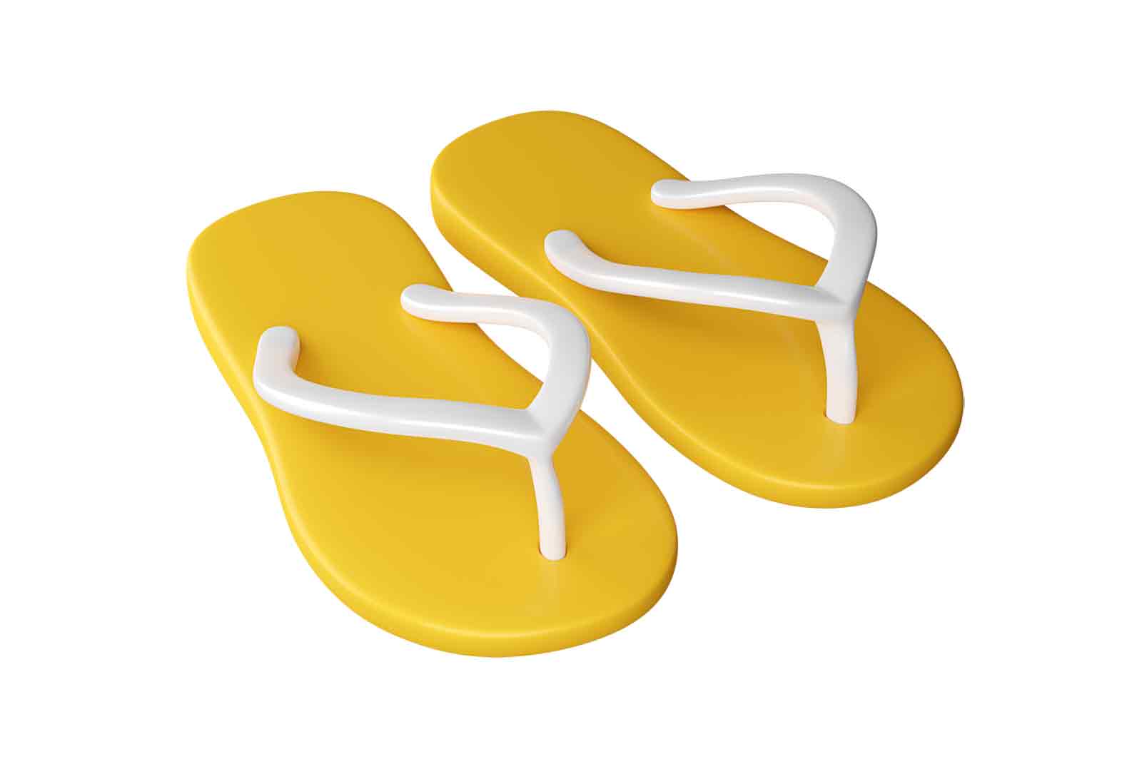 Yellow slippers summer flip flops 3d rendered icon illustration. Sandals or beach, shoes. Slip-on shoe for swimming pool