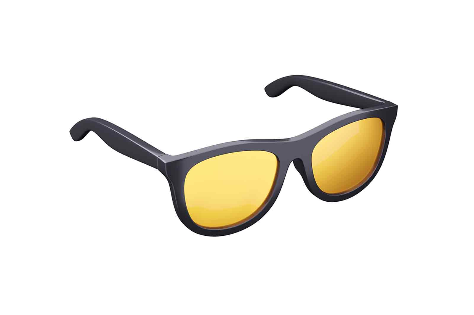 Trendy summer sunglasses with yellow lens 3d rendered icon illustration. Glasses tinted to protect eyes from sunlight