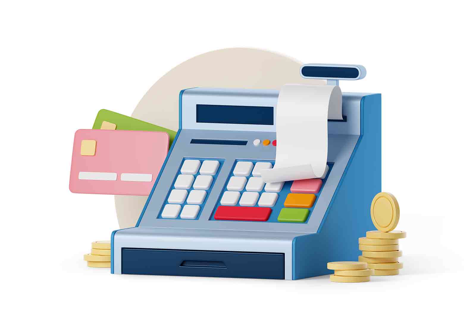 Cash register 3d rendered icon illustration. Machine for regulating money transactions with customers. Shopping concept