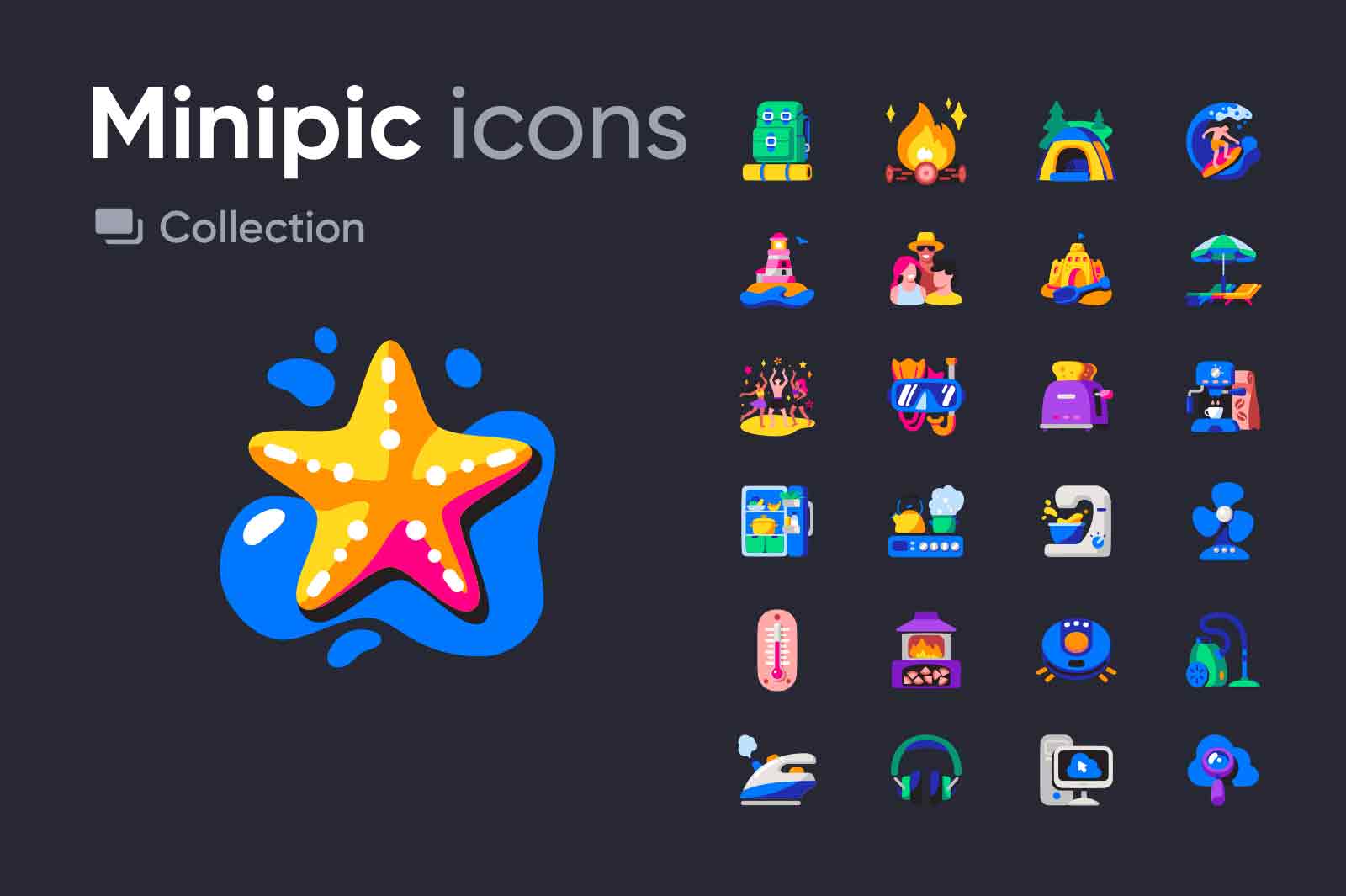 Colorful icons with fun and simple shapes and bright color palette. vgector icons, illustrations. PNG anf EPS file formats included.