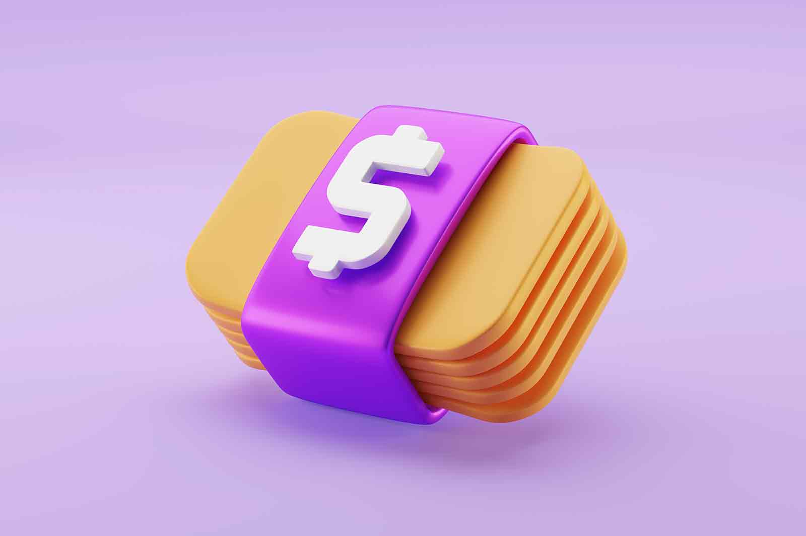 Money pack, cash 3d rendered icon illustration. Stack of banknotes. Earning or making cash, finance income or shopping concept