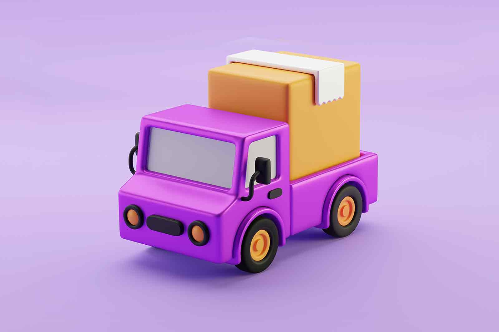 Fast delivery truck 3d rendered icon illustration. Express delivery service, shipping, truck with box and quick move concept