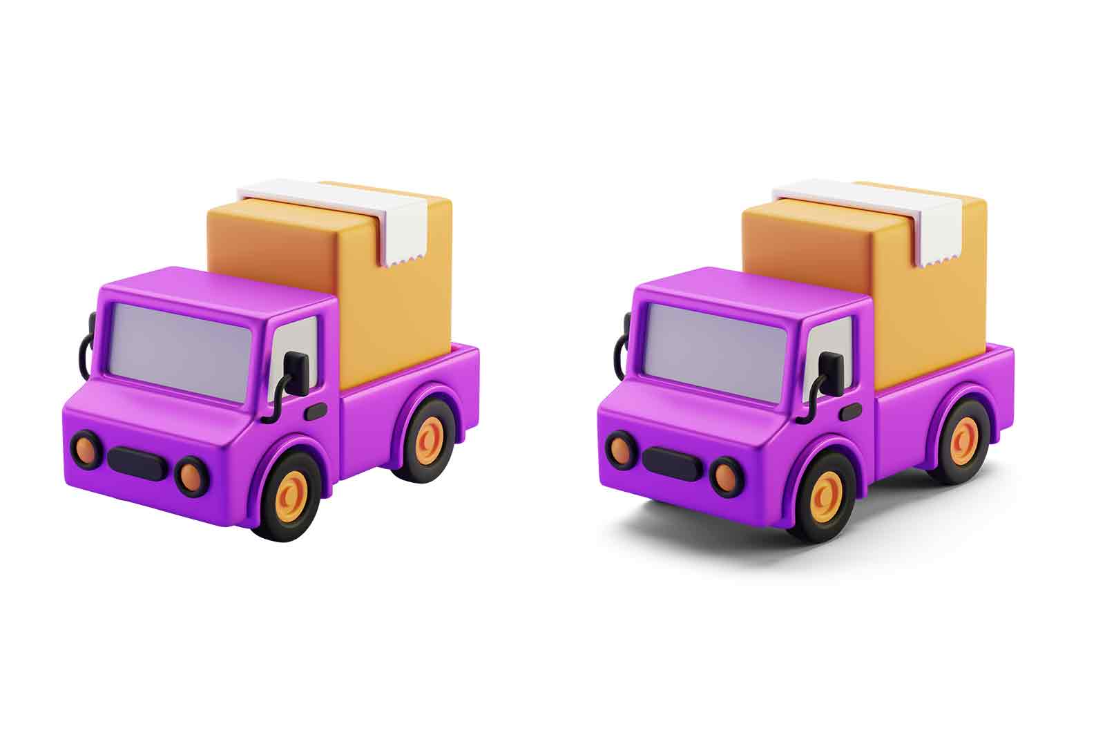 Fast delivery truck 3d rendered icon illustration. Express delivery service, shipping, truck with box and quick move concept