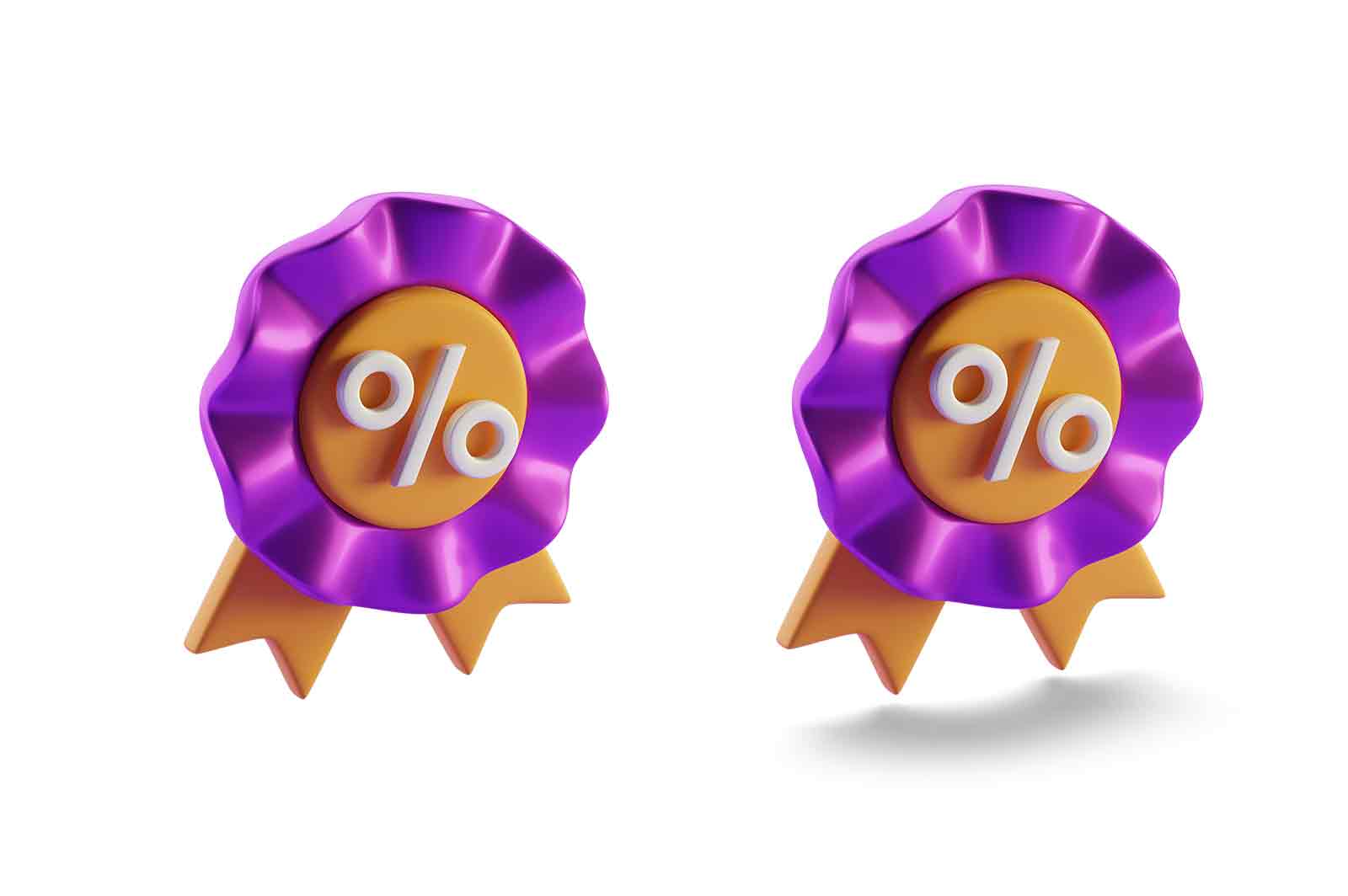 Promotion discount badge with percent sign 3d rendered icon illustration. Creative marketing retail and promotion campaign concept