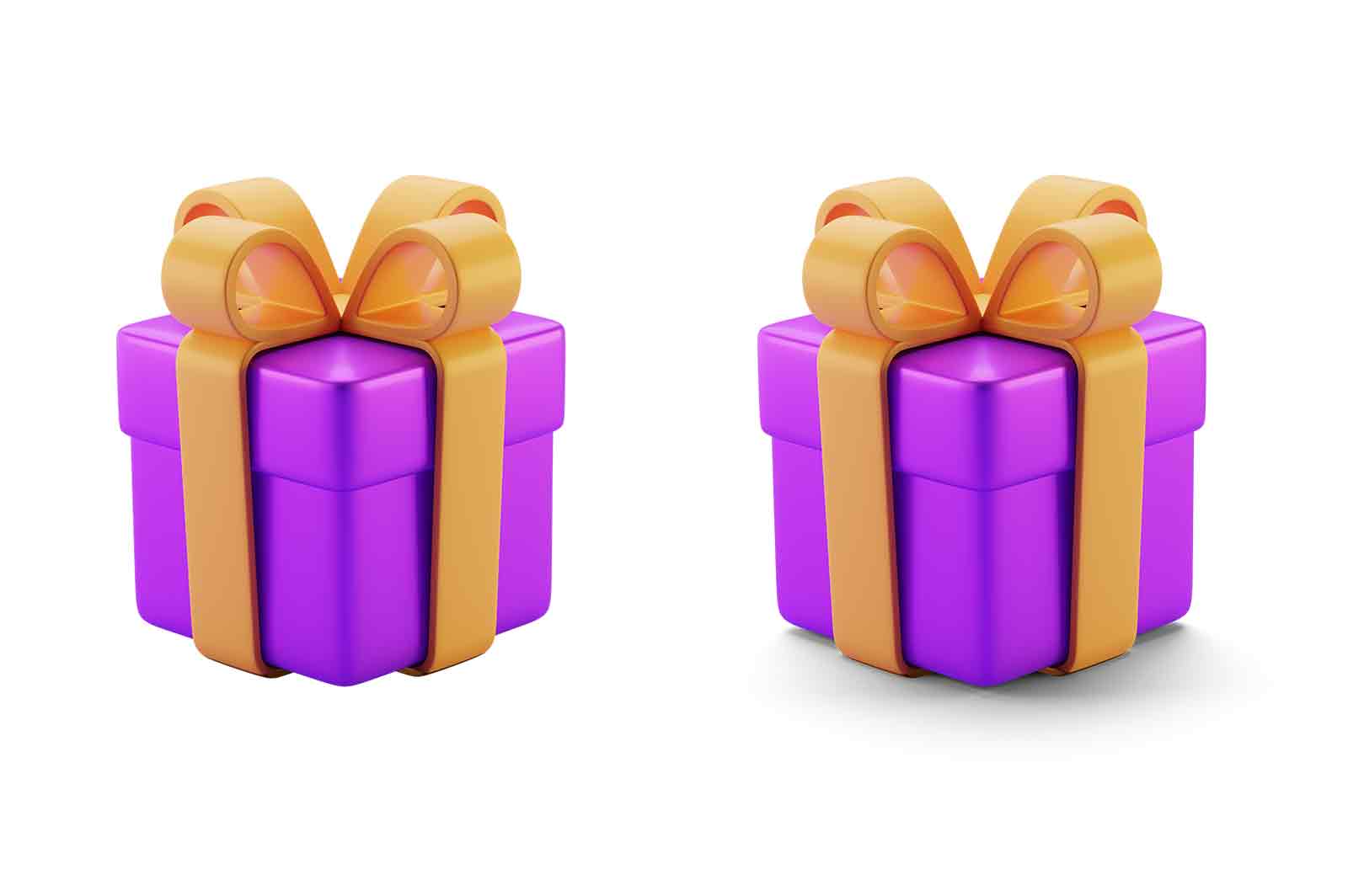 Closed gift box 3d rendered icon illustration. Violet holiday surprise box with yellow ribbon bow. Holiday sale or birthday celebration