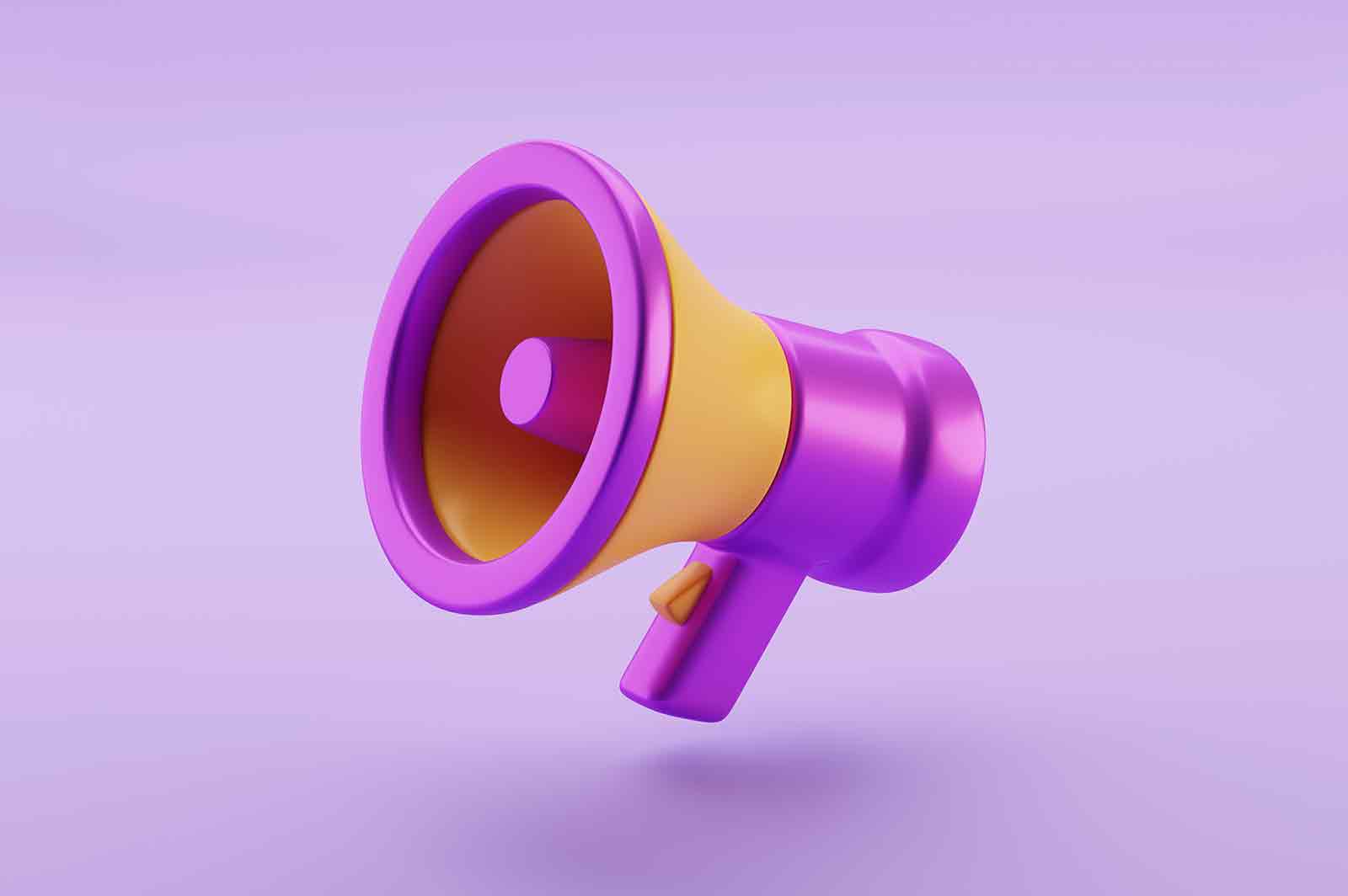 Megaphone speaker 3d rendered icon illustration. Loudspeaker bullhorn for announce promotion. Promo, marketing concept