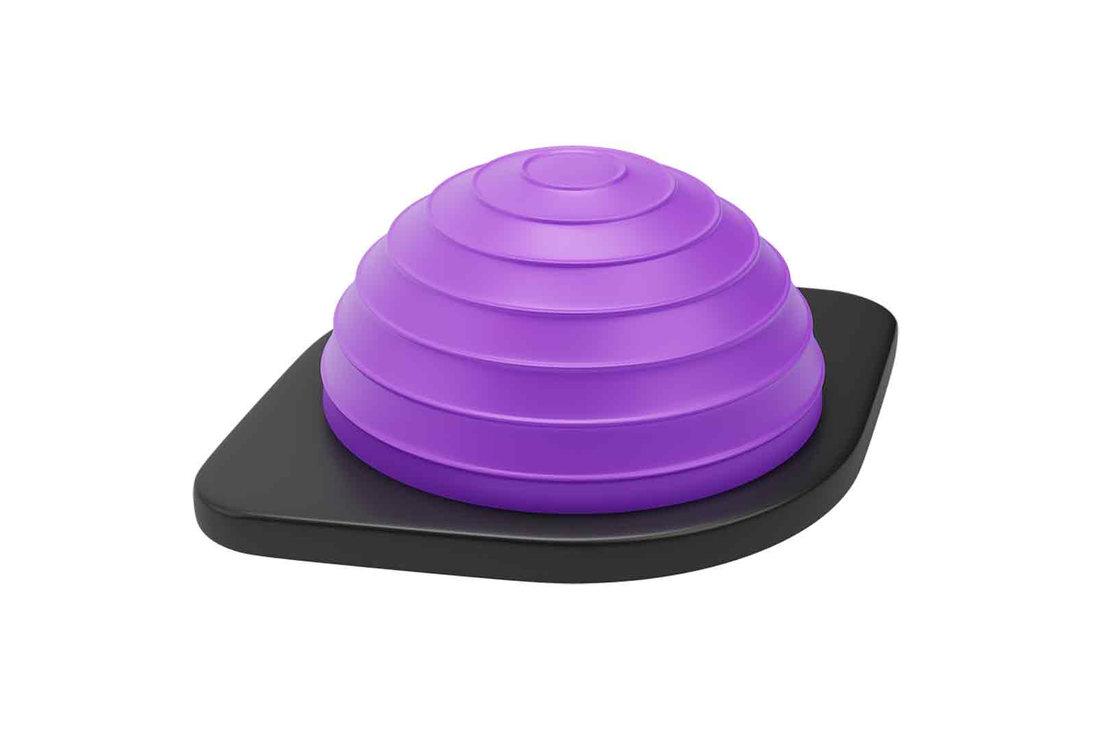 Blue fitness balance ball on stand 3d rendered illustration. Equipment for yoga, pilates or home training. Sports workout tools