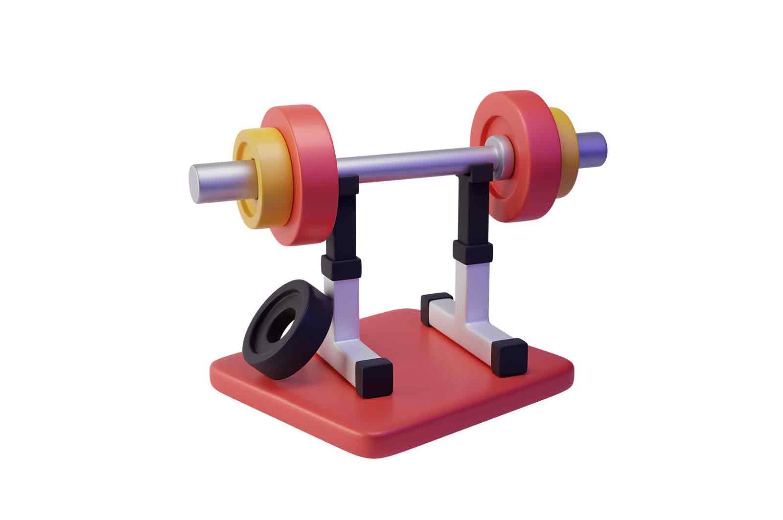 Dumbbell on metal rack 3d rendered illustration. Sport barbell on stand for exercise in gym. Sports workout equipment