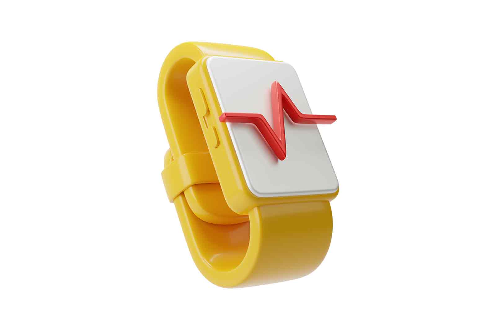 Yellow activity fitness watch 3d rendered illustration. Sports smart watch with heartbeat line. Device for tracking health data
