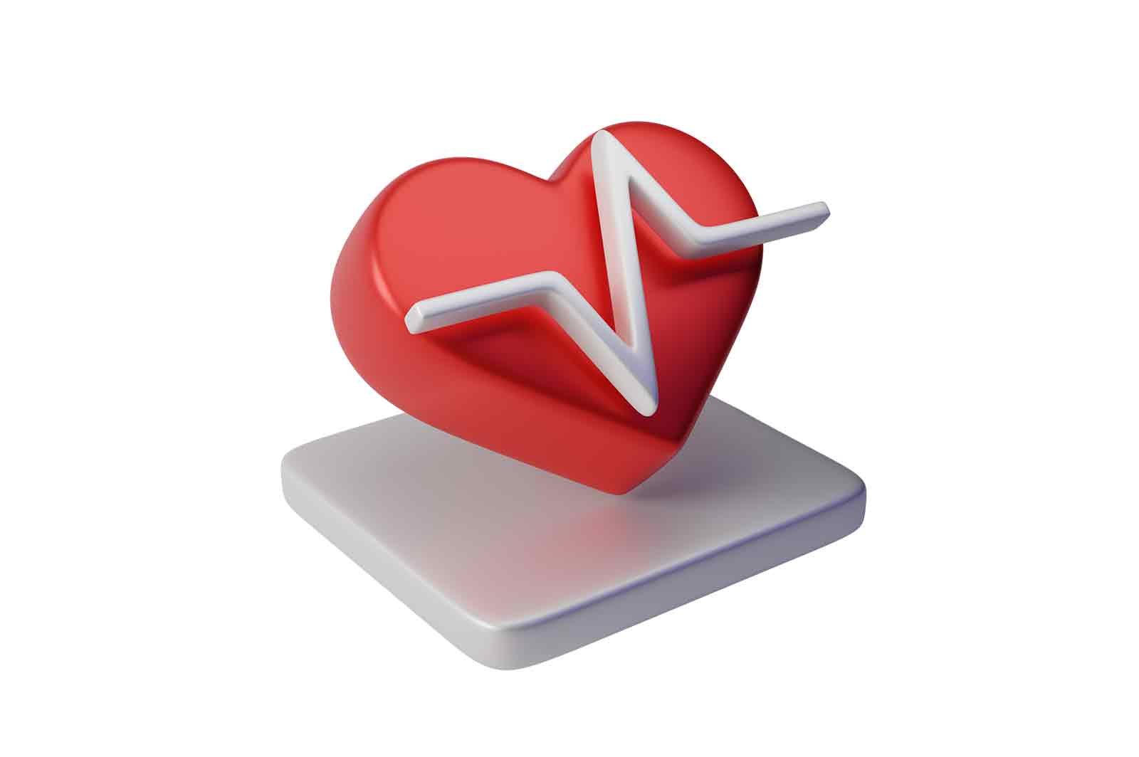 Red heart with white pulse line 3d rendered illustration. Heart pulse, heartbeat lone, cardiogram. Healthy lifestyle concept
