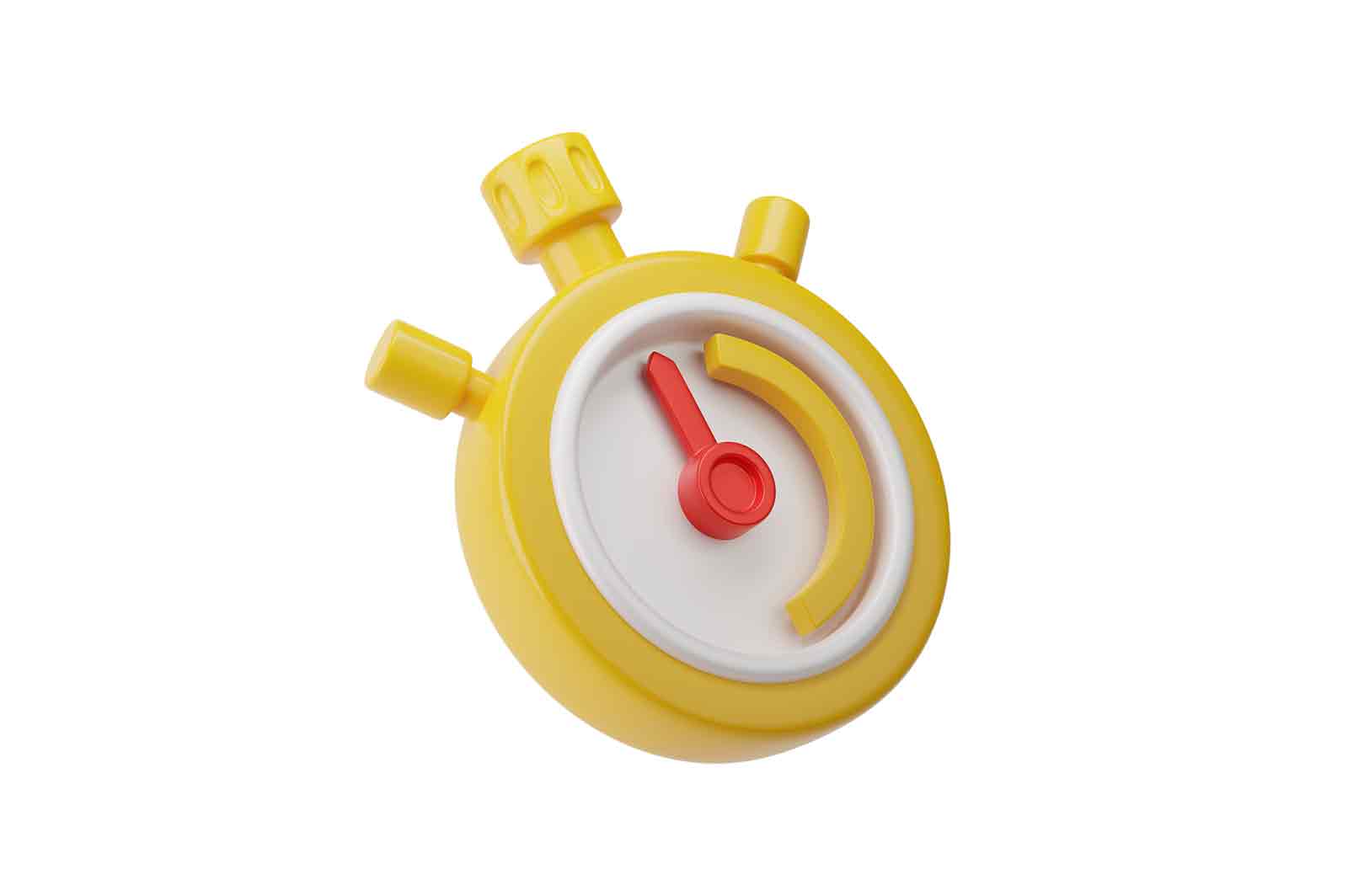 Stopwatch, yellow timer with buttons 3d rendered illustration. Sports device for measuring time