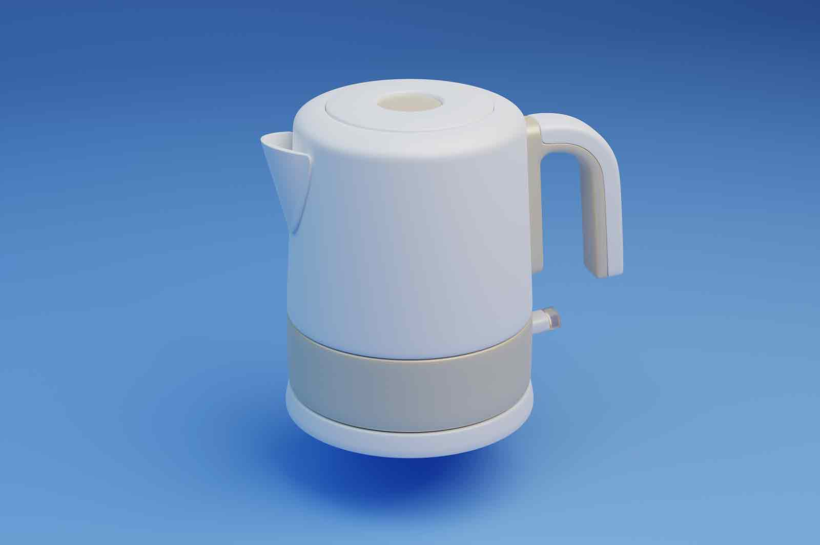 Electric kettle 3d rendered illustration. Household appliance, kitchenware equipment, modern teapots for boiling water