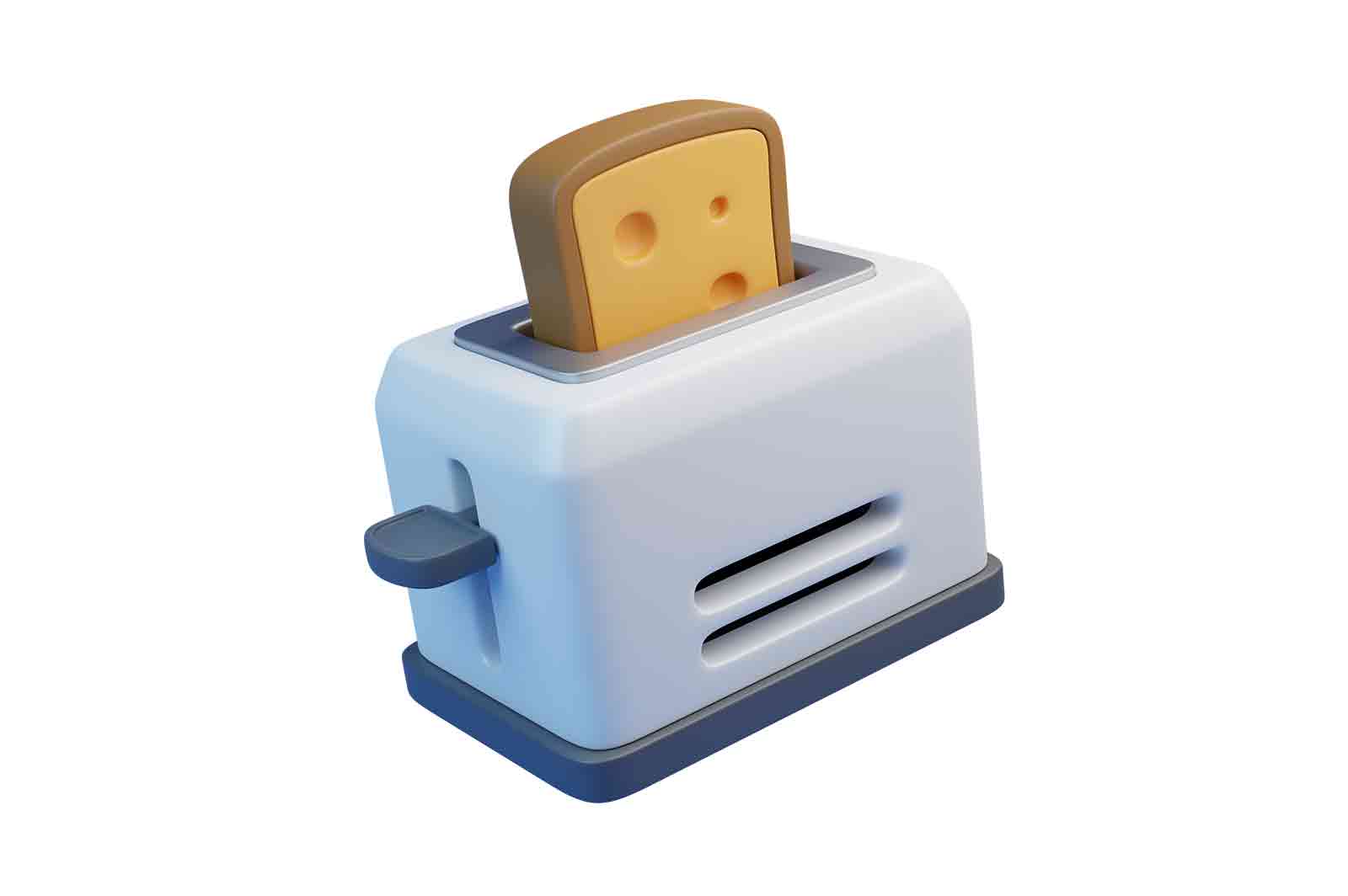 Toaster with toasted bread 3d rendered illustration. Electrical device for making toasts. Kitchen appliances for cooking