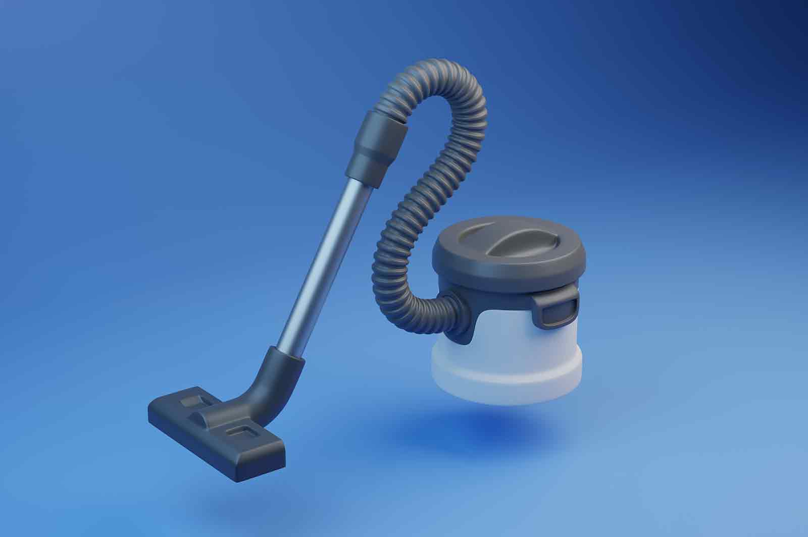 Modern vacuum cleaner 3d rendered illustration. Electrical home device for cleanup. Cleaning service and disinfection concept