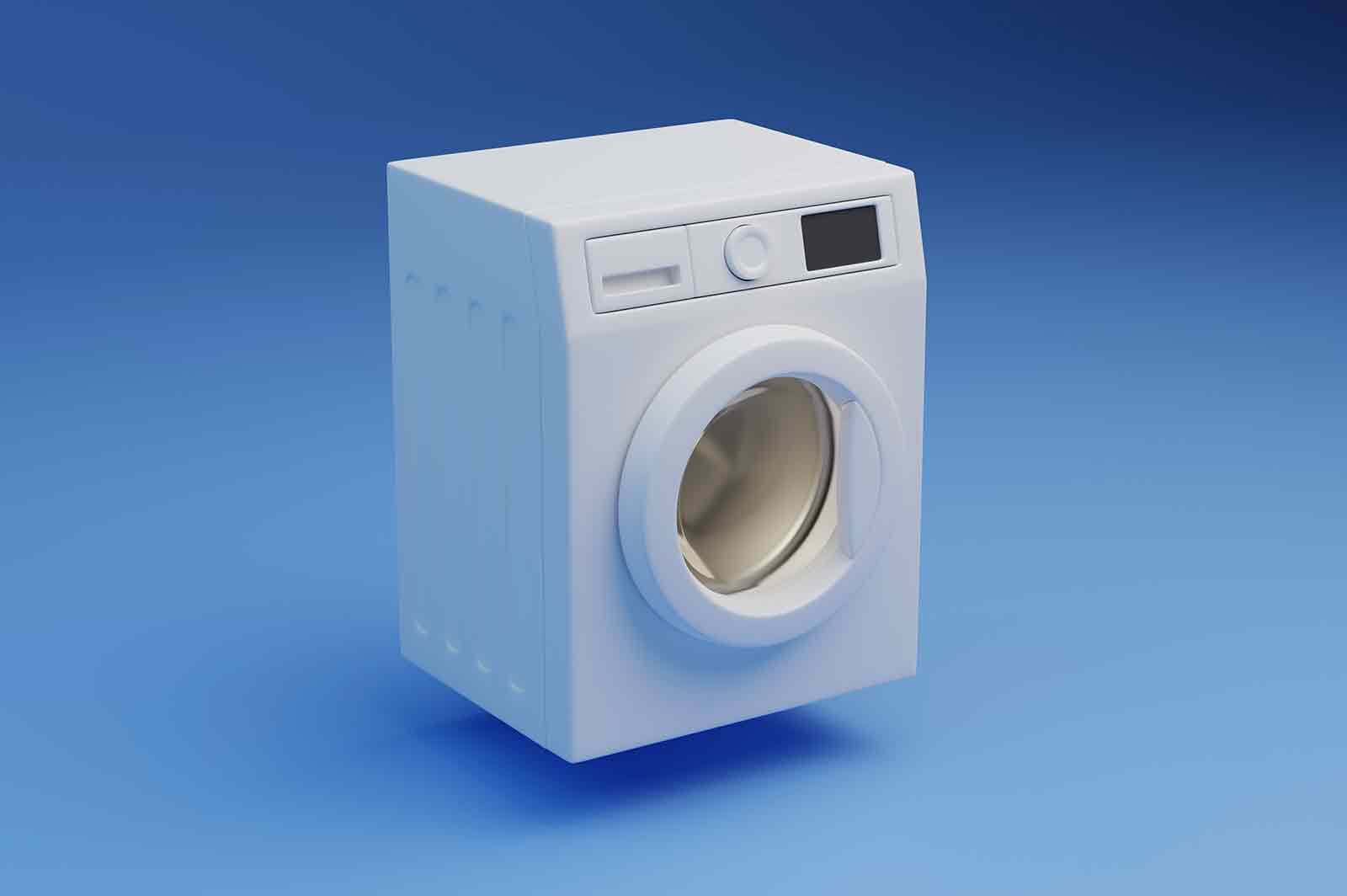 Modern washing machine 3d rendered illustration. Domestic electronic device. Household appliances for cleaning laundry at home