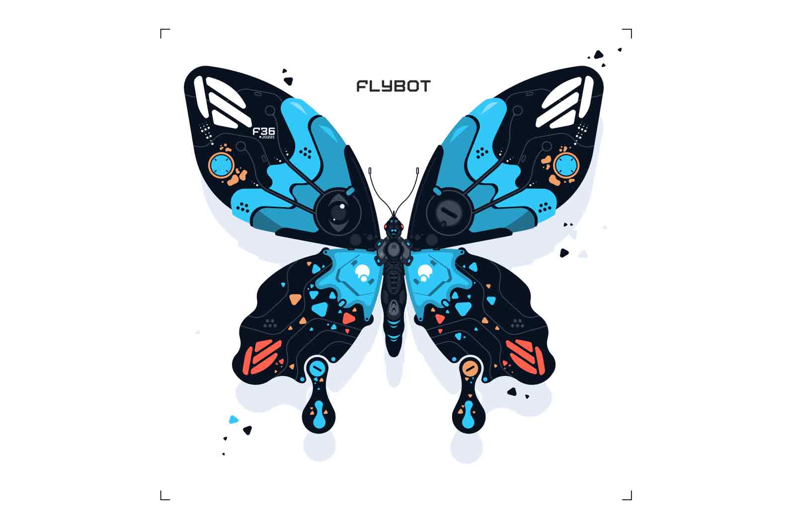 Robot butterfly, flybot vector illustration. Cyborg insect. Mechanical, fantastic moth. Newest robotic technologies concept