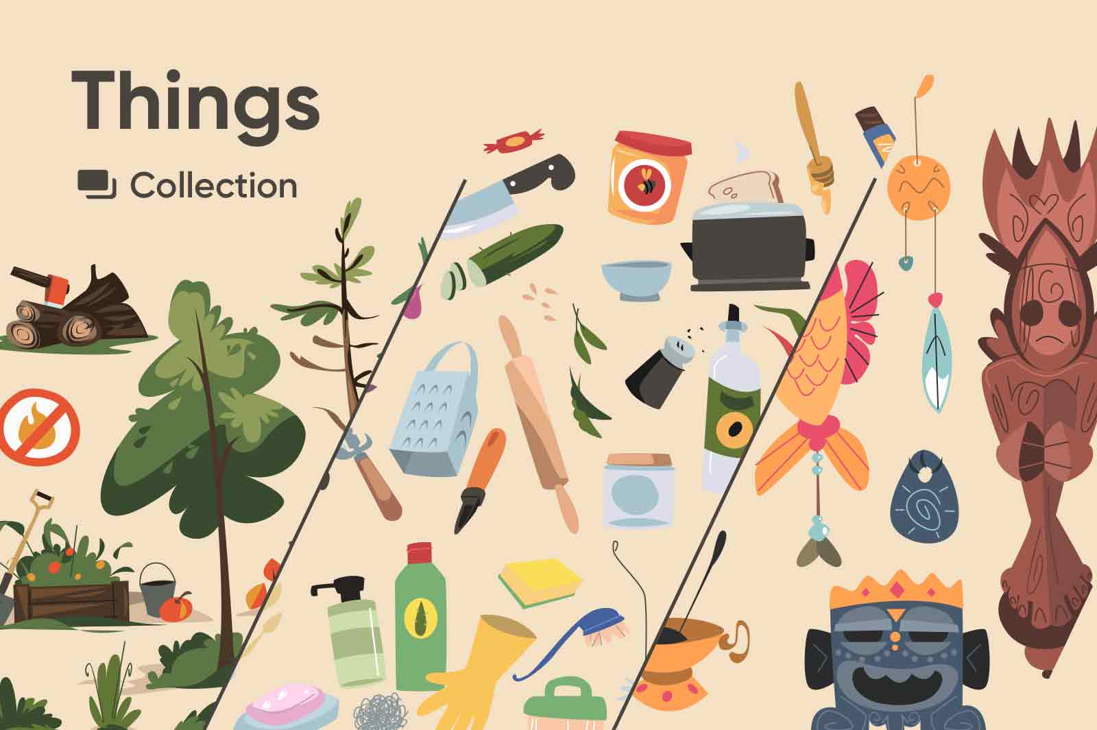 Illustrations with objects of everyday things from our life. Vector illustrations for design projects. EPS, JPG files.