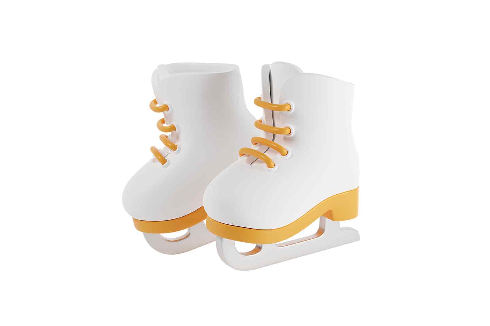 Pair of white figure skates 3d rendered illustration. Winter activity leisure concept. Sport female shoes for skating