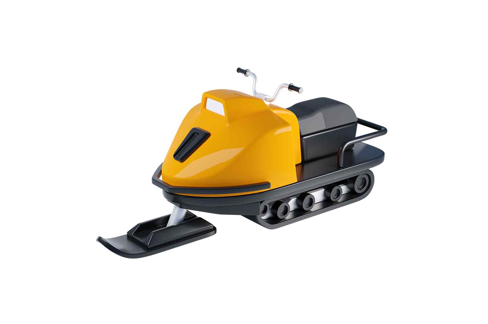 Snowmobile or snow scooter 3d rendered illustration. Ski-doo, snowmachine, motorized vehicle for winter travel and recreation on snow