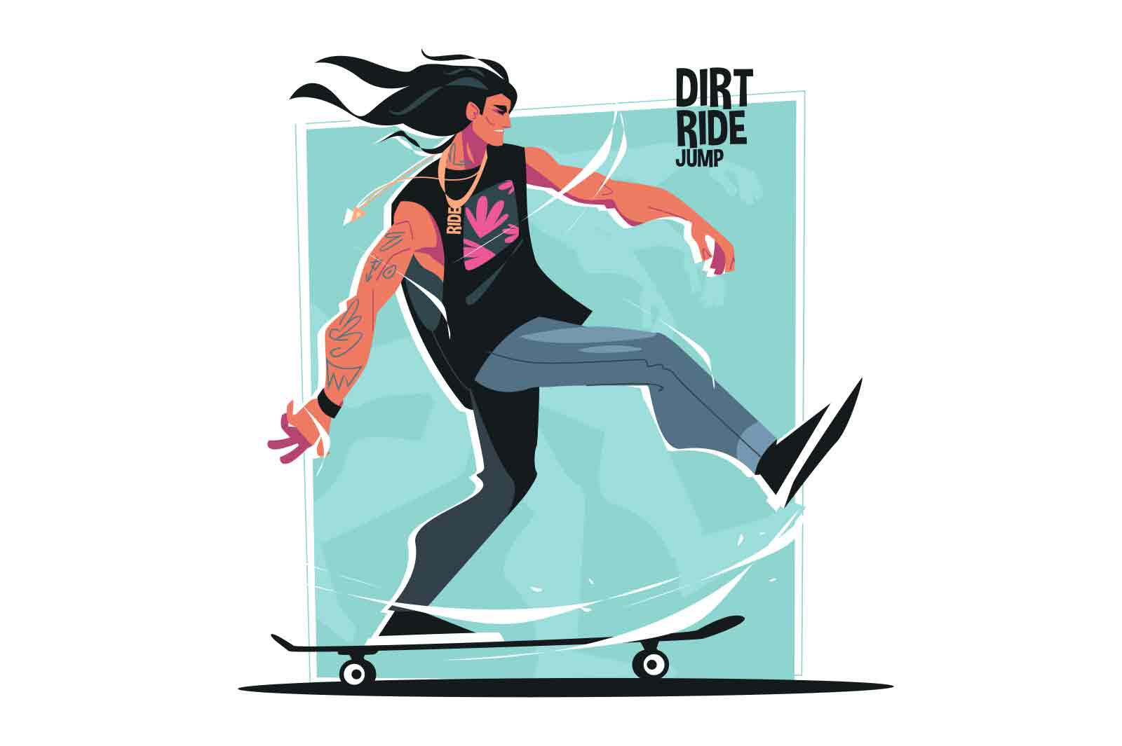 Young skater jumping, skateboarding guy vector illustration. Teenagers street culture entertainment. Diet ride jump flat style concept