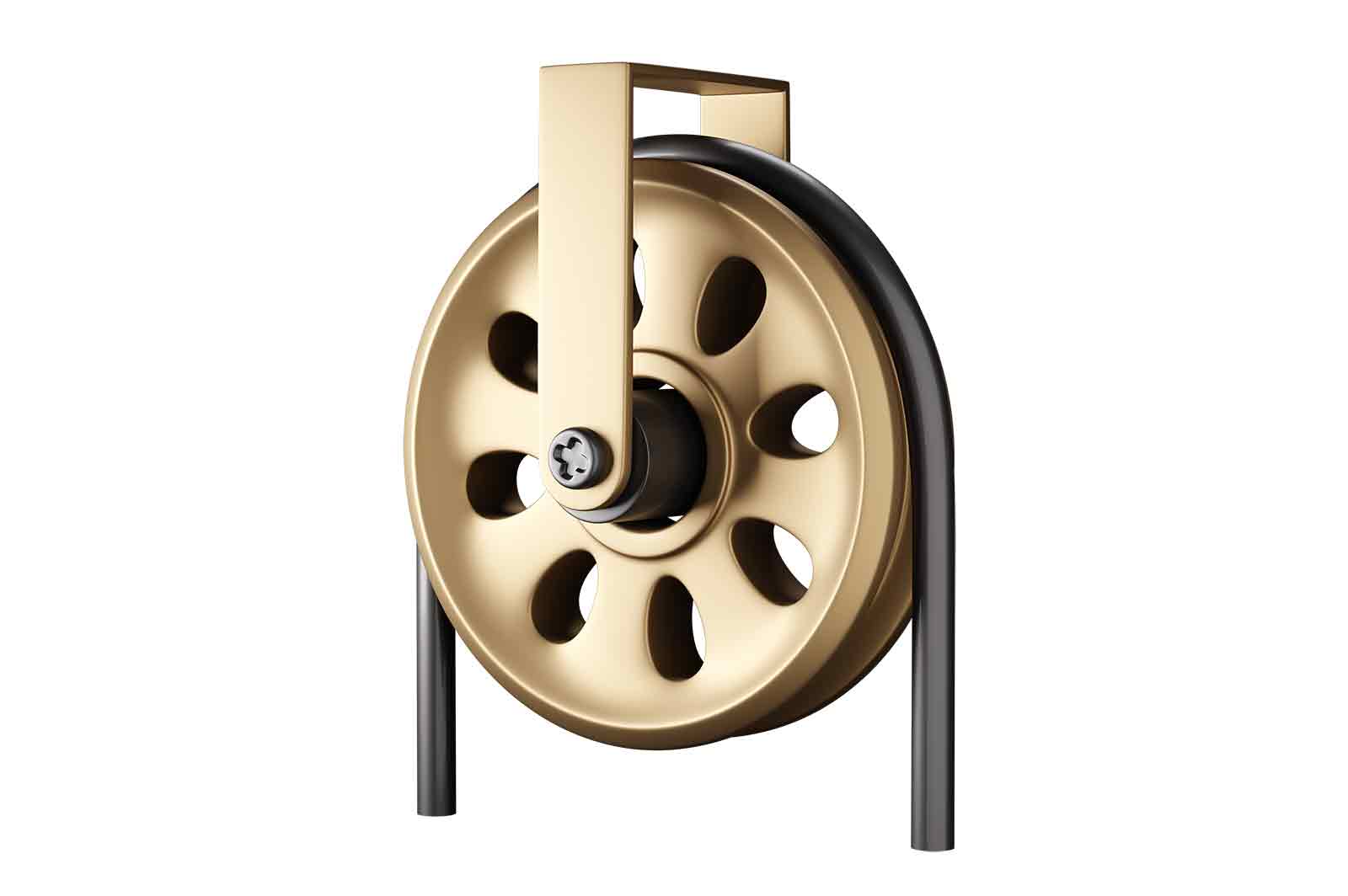 Abstract bronze round shaped metal detail 3d rendered illustration. Wheel component of single mechanism concept