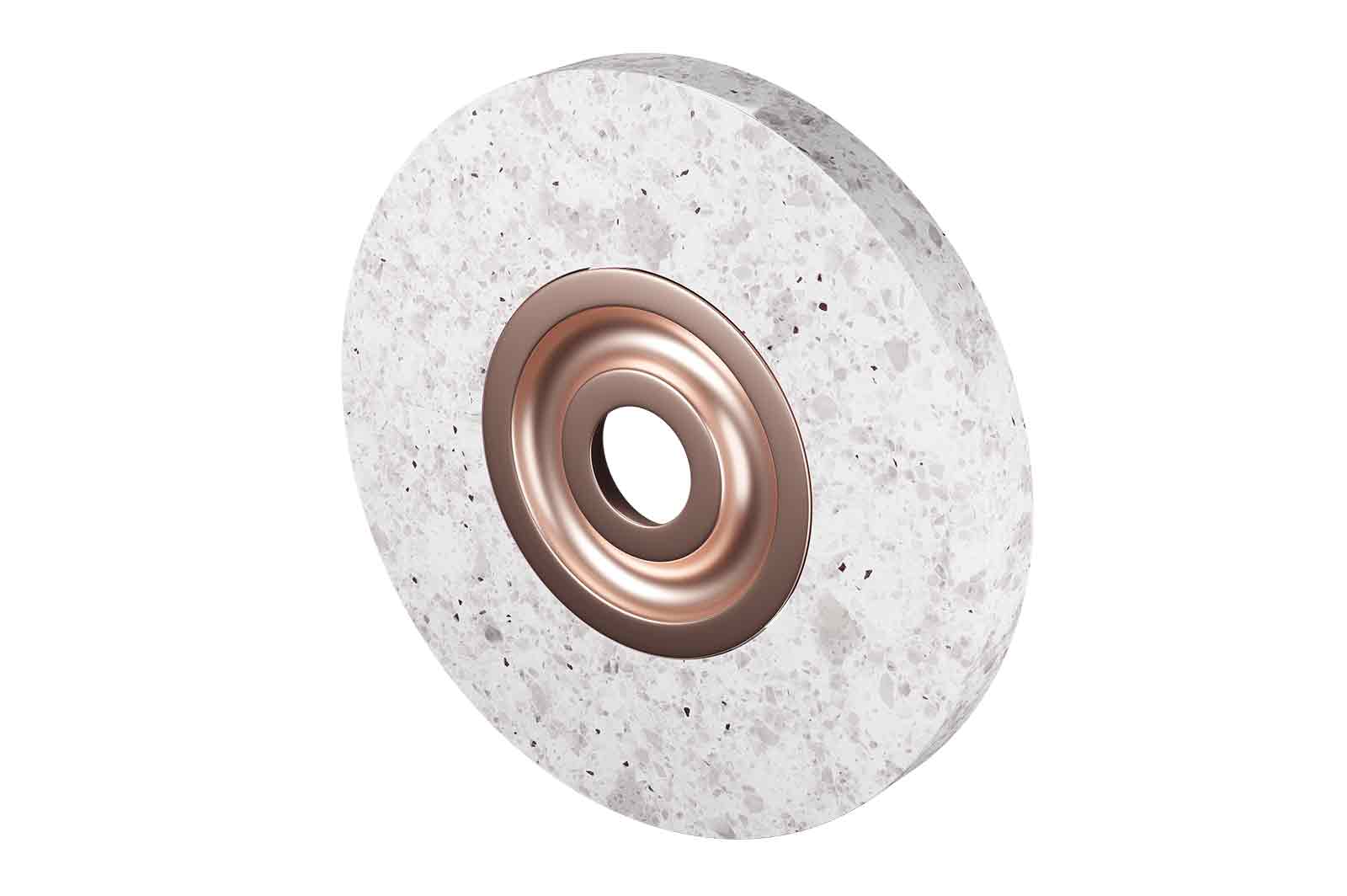 Abstract stone and metal round shaped detail 3d rendered illustration. Granite and bronze wheel. Component of single mechanism concept