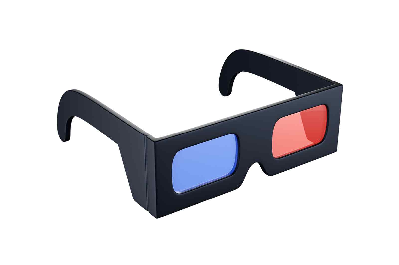 Cinema glasses 3d rendered illustration. Blue and red 3d glasses, ana-glyph isolated on white