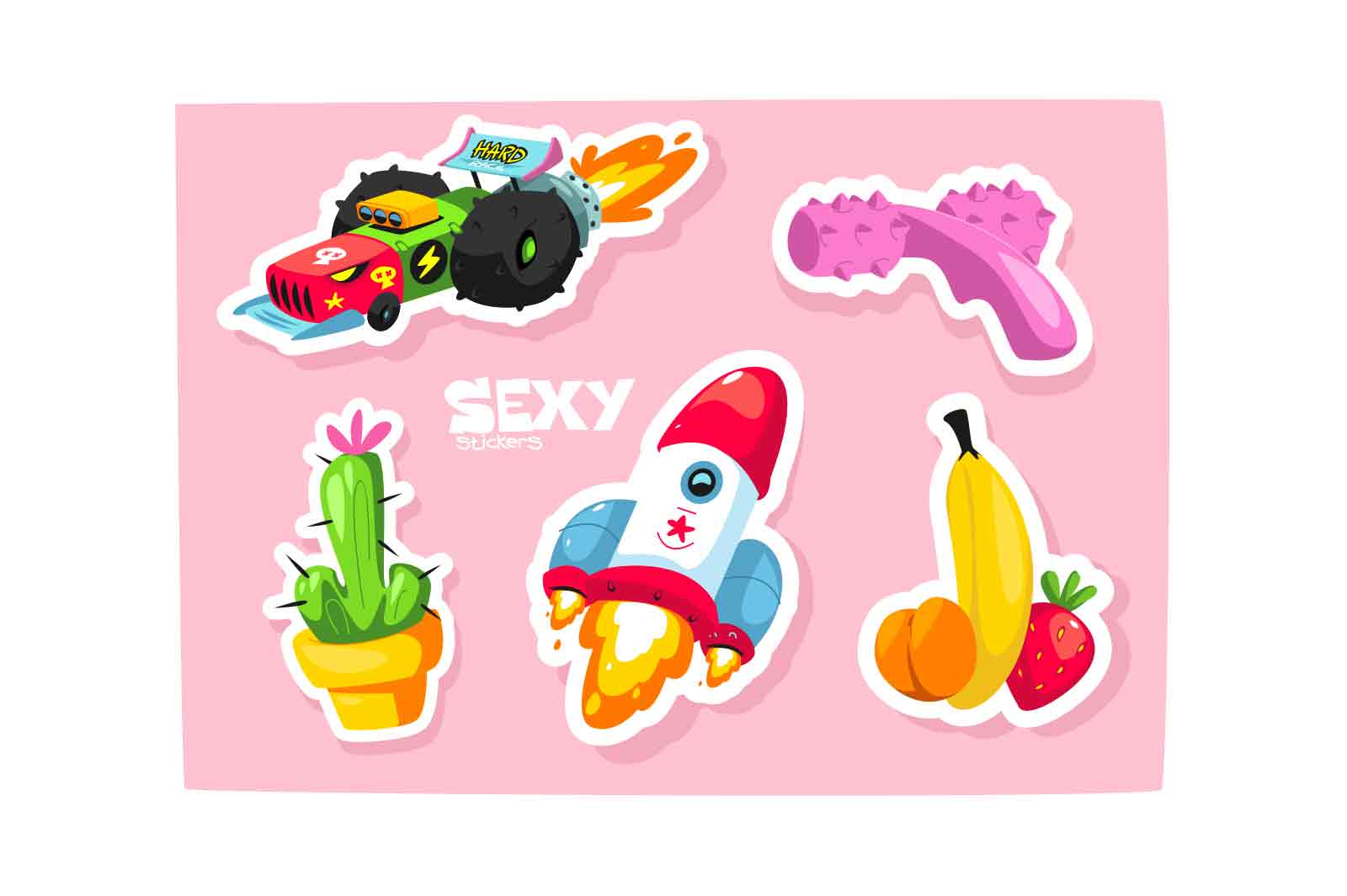 Set of stickers on erotic theme, vector icons, illustration. Sexy stickers.