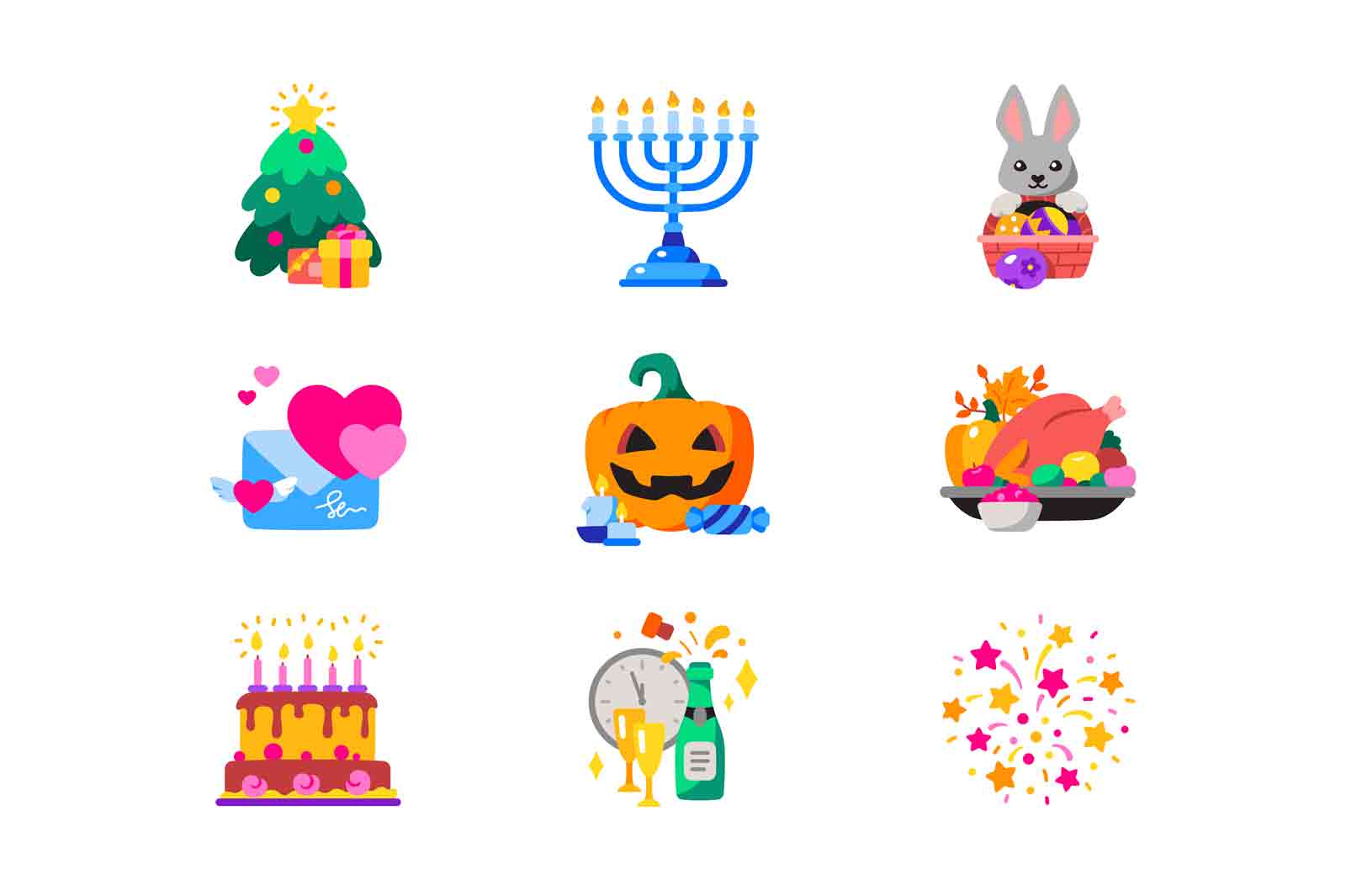 Holidays and celebration icon set. most popular holidays related vector icons.