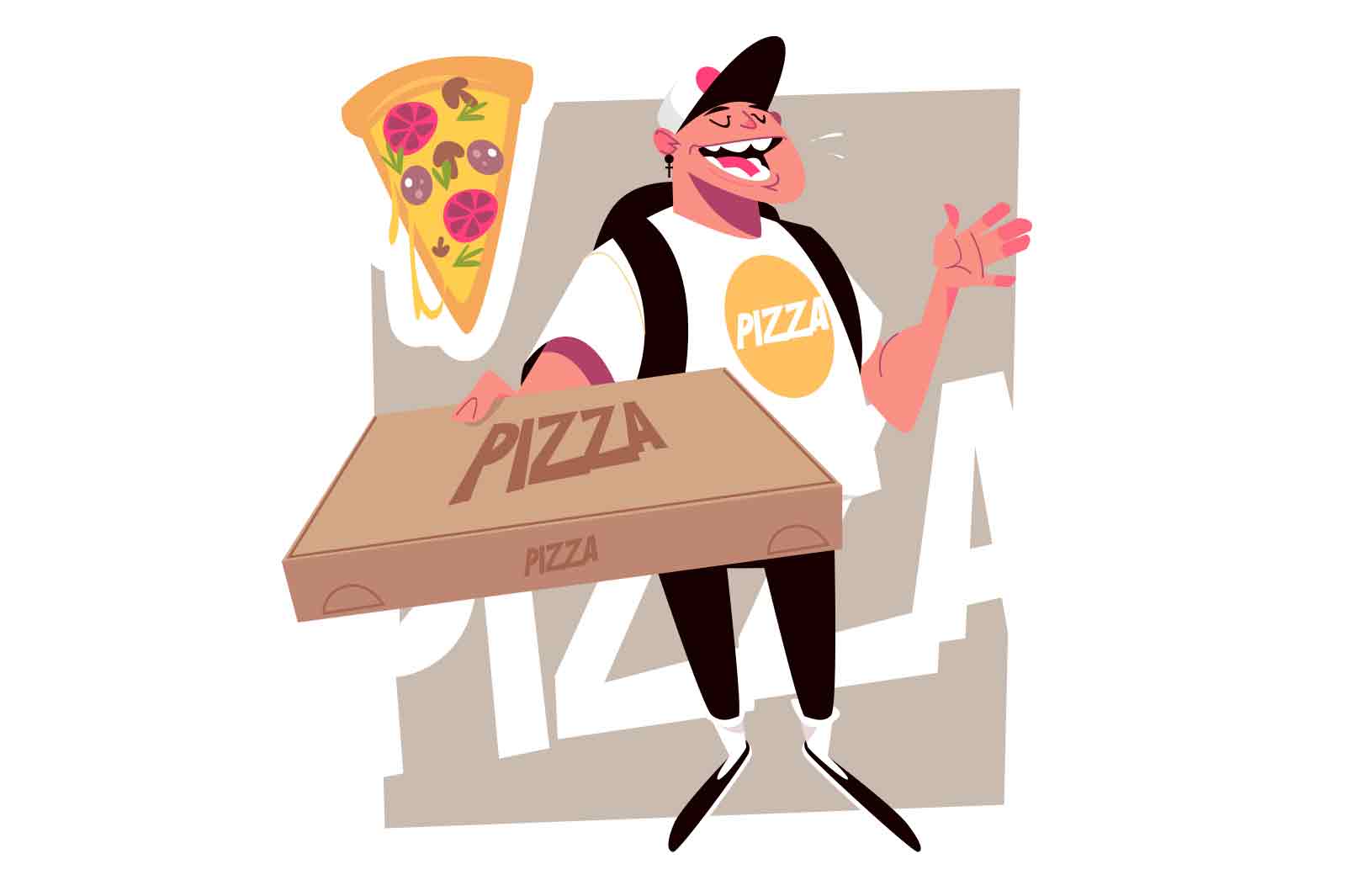 Pizza delivery man, vector illustration. Fast food with fast delivery, concept.\