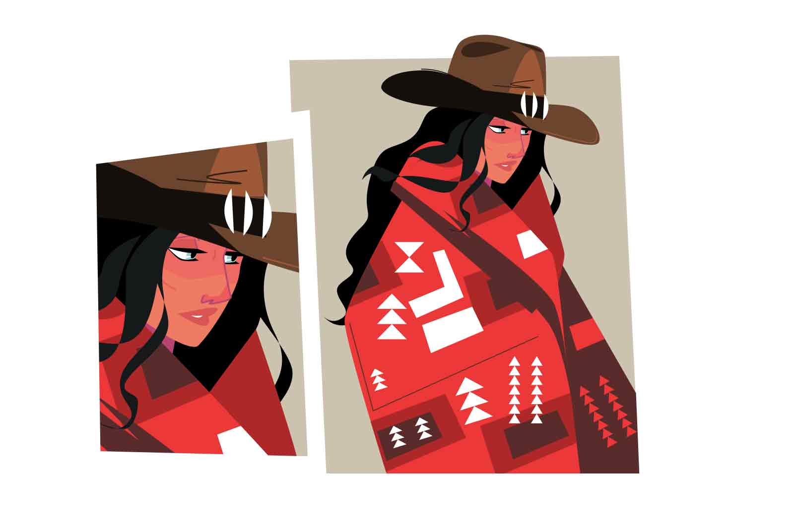 Girl in cowboy hat and colorful clothes, vector illustration.
