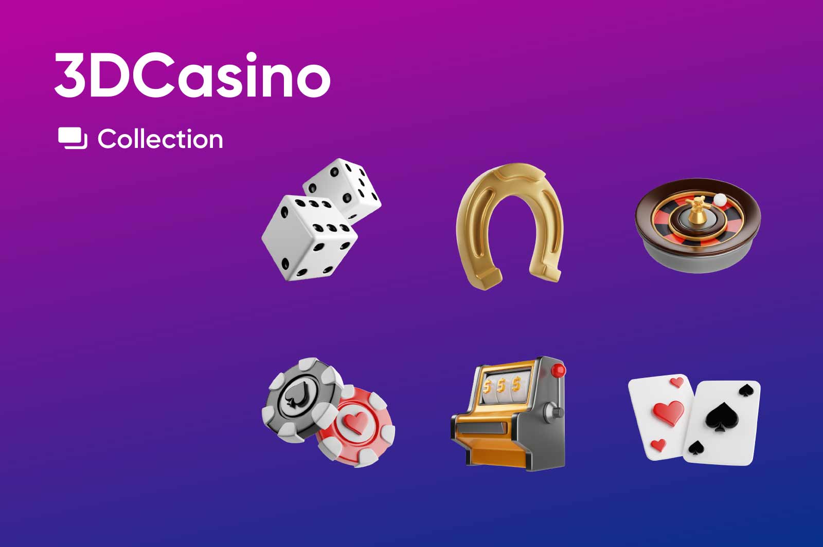Simple 3D icons of on Casino theme. Transparent PNG, Blender source files.