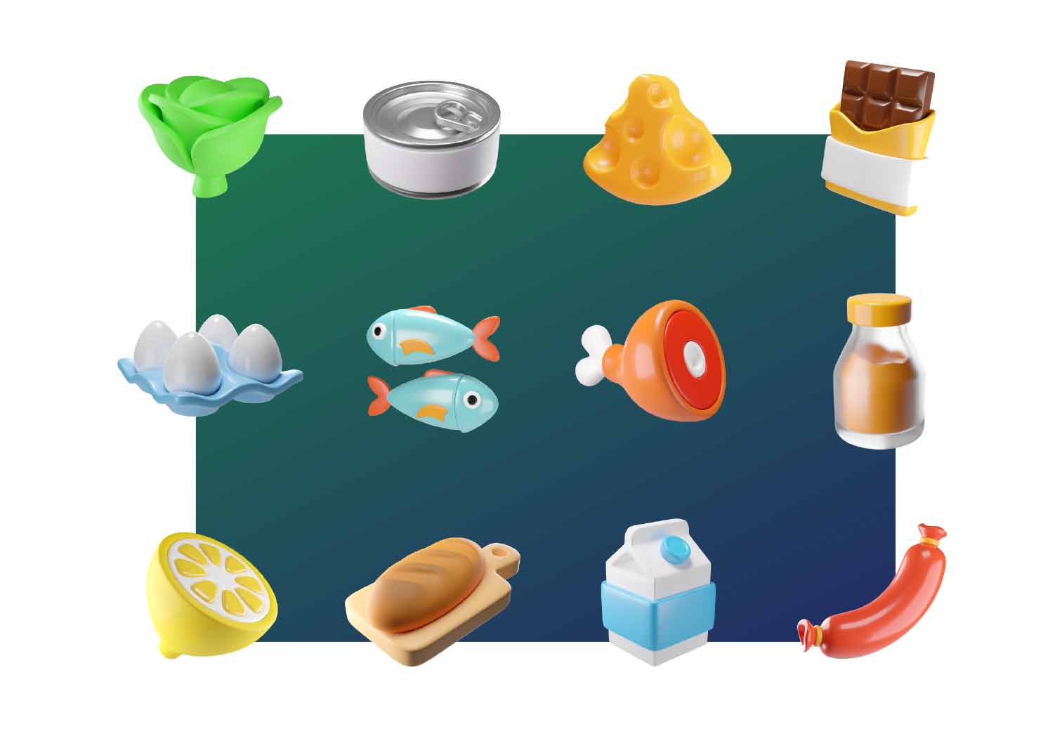 Simple 3D icons of on Food related theme. Transparent PNG, Blender Source files.