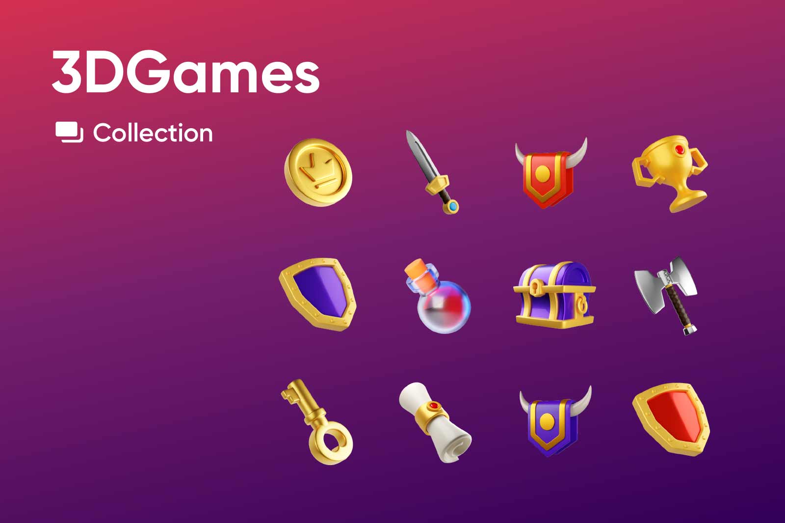 Simple 3D icons of on Online Games related theme.. Transparent PNG, Blender Source files.