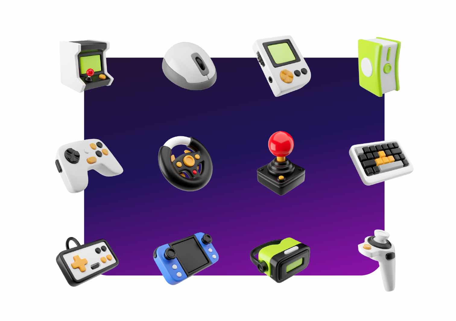 Simple 3D icons of on Gaming theme. Game Console, Mamipulators objects. Transparent PNG, Blender source files.