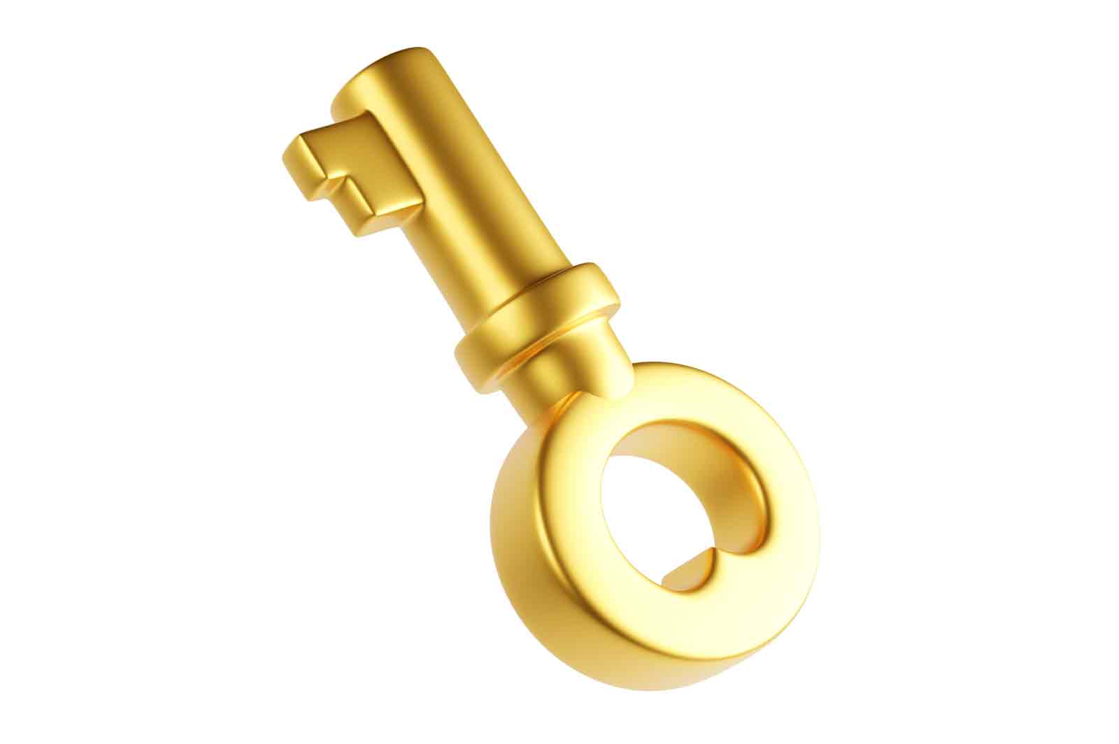 Gold key, 3d rendered illustration. Symbol of access, opportunity, or solution.